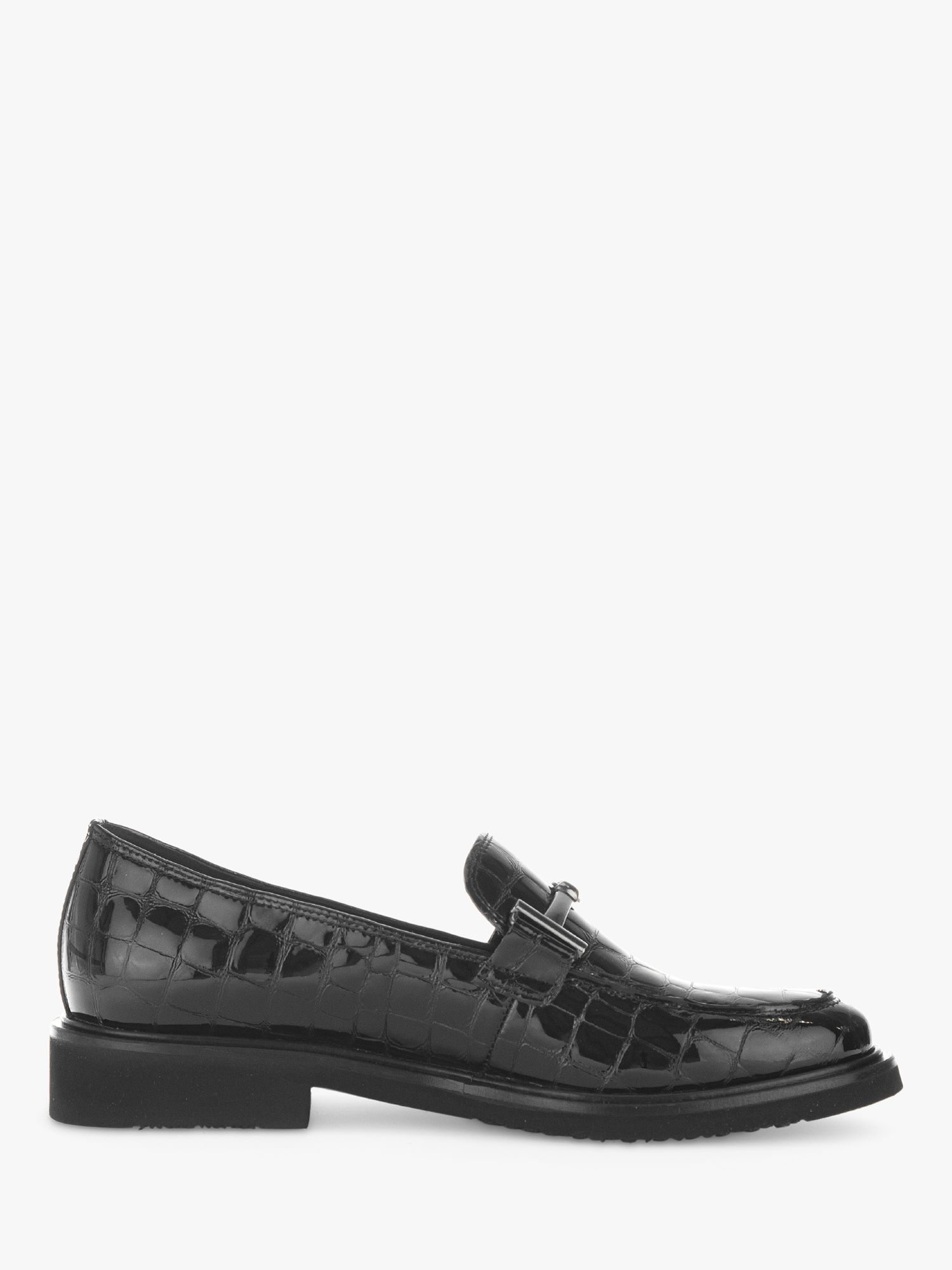 Gabor Layne Patent Leather Croc Effect Loafers, Black at John Lewis ...