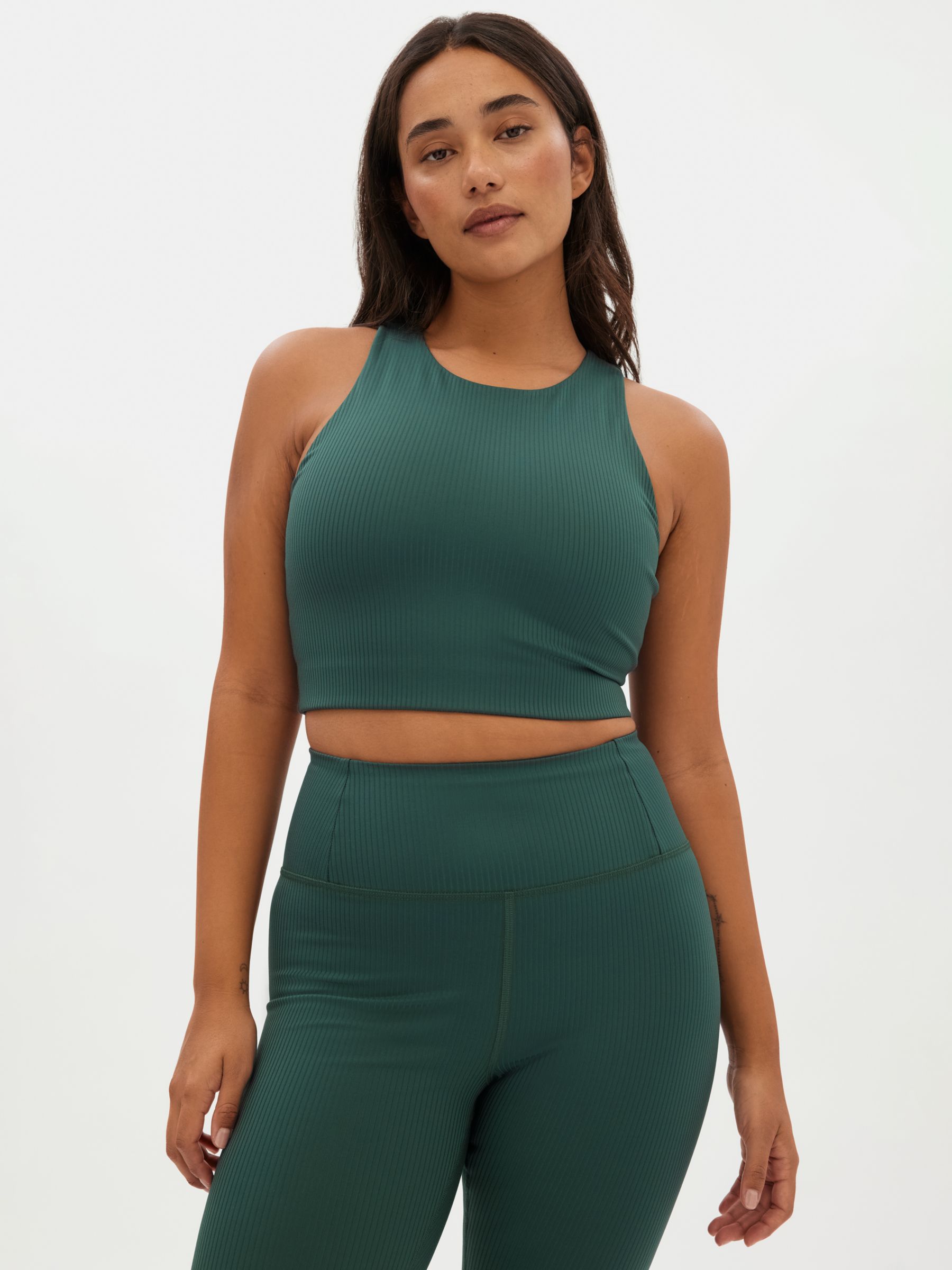 Girlfriend Collective Dylan Ribbed Cropped Sports Bra, Moss at