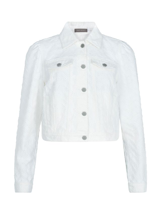 Mint Velvet Jacquard Denim Jacket, White, XS