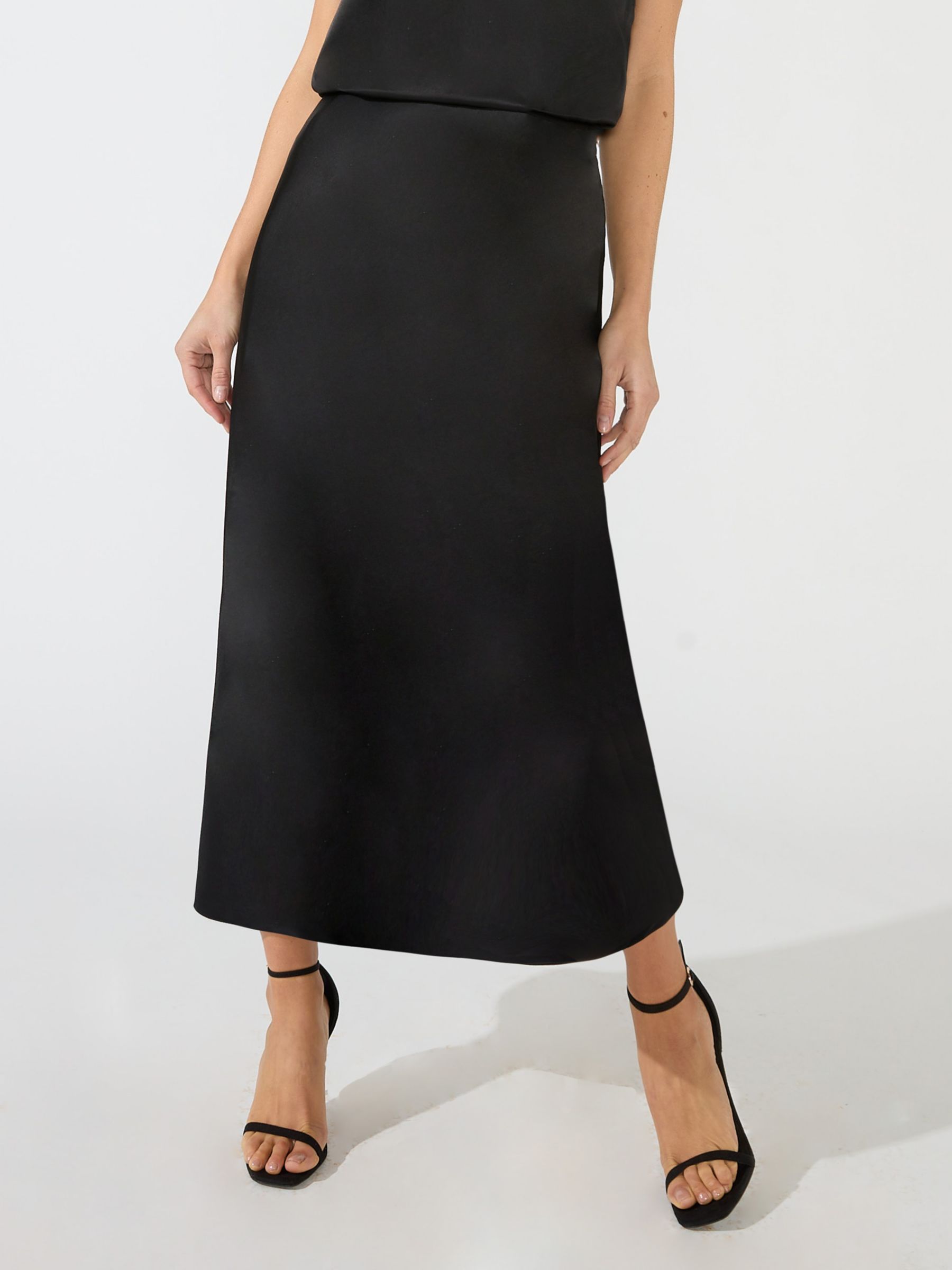 Ro&Zo Satin Bias Midi Skirt, Black at John Lewis & Partners