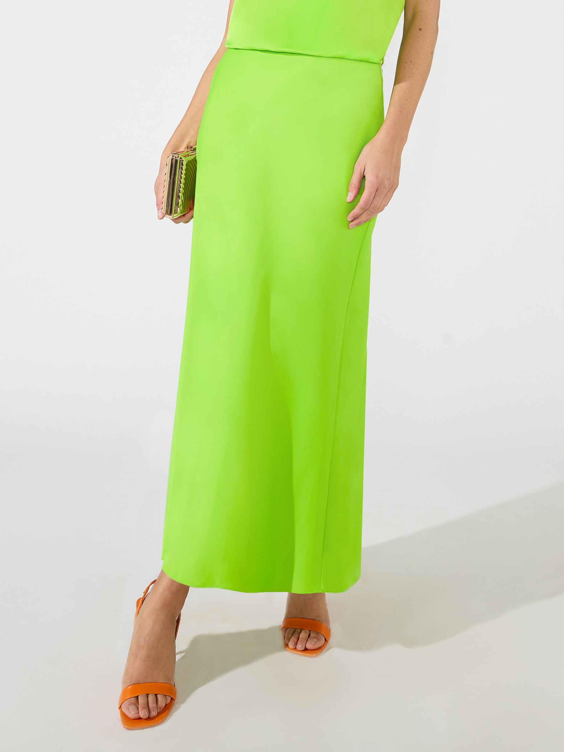Ro&Zo Satin Bias Midi Skirt, Green at John Lewis & Partners