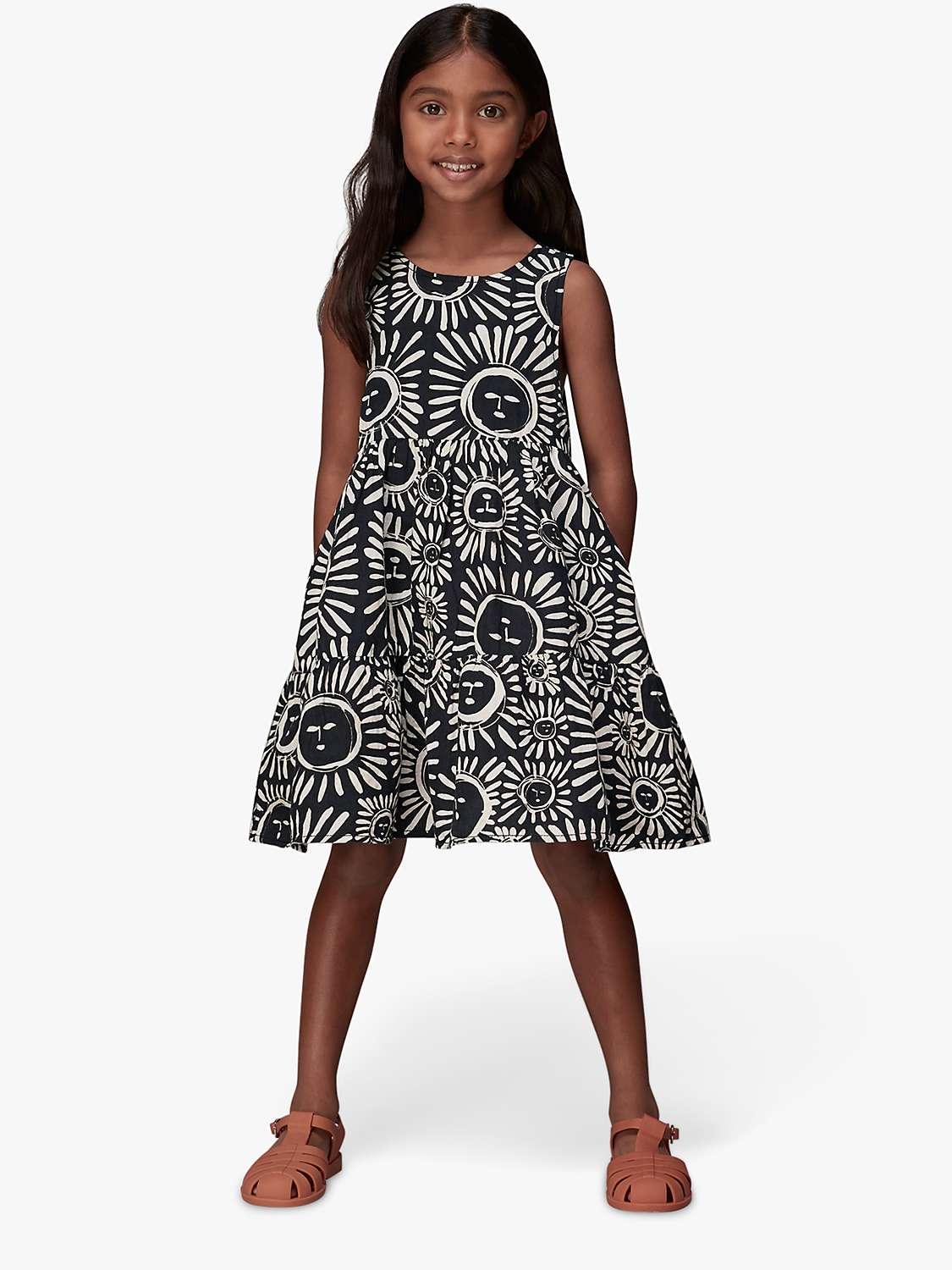 Buy Whistles Kids' Sunman Sunshine Linen Blend Sleeveless Dress, Black/Multi Online at johnlewis.com