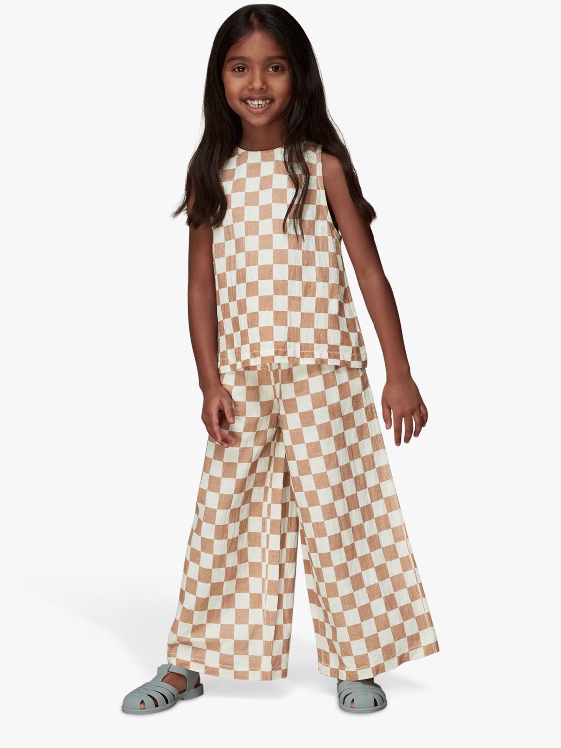 Whistles Kids' Linen Blend Checkerboard Sleeveless Top, Multi, 3-4 years