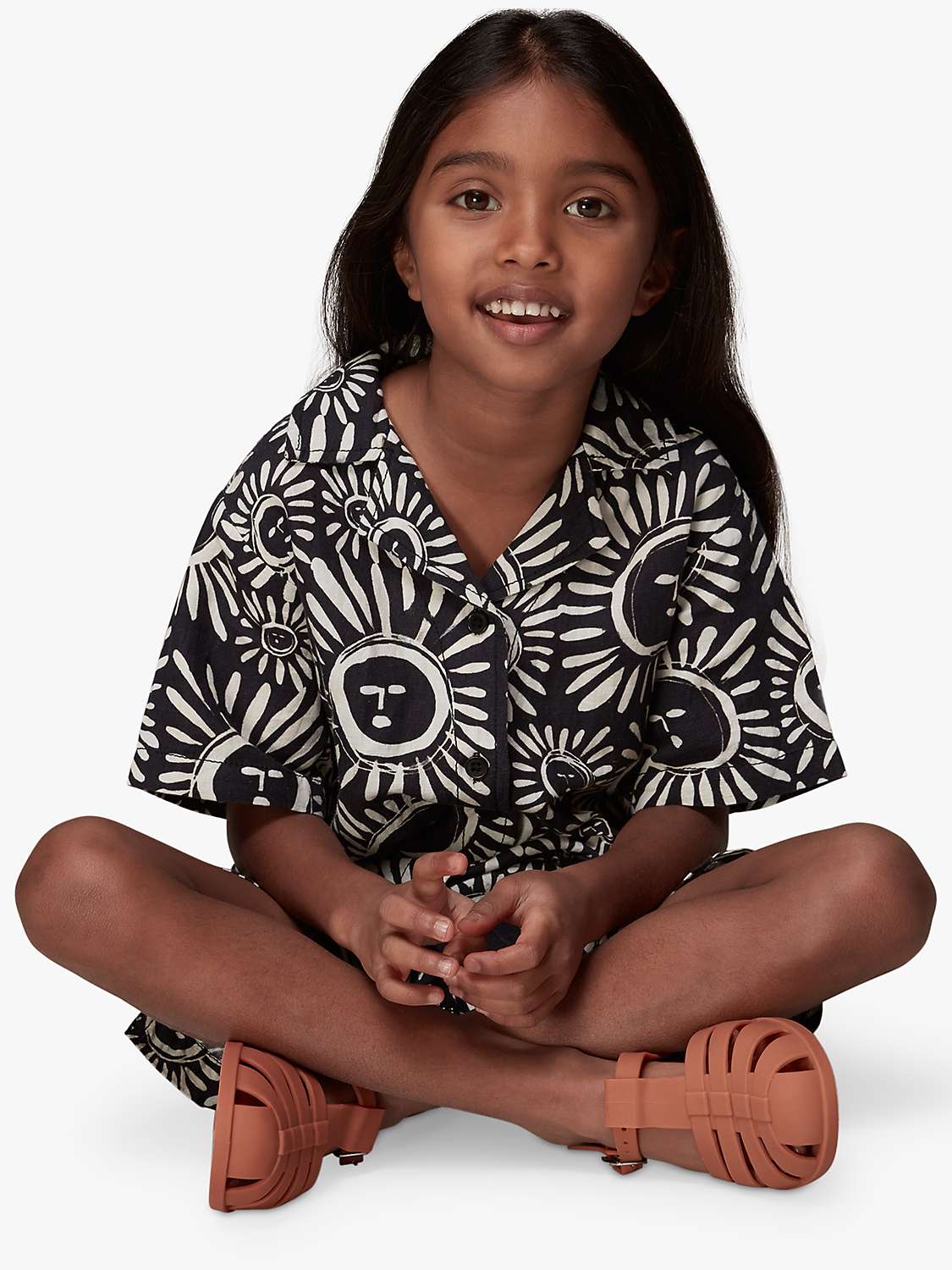 Buy Whistles Kids' Linen Blend Sunman Sunny Shirt, Black/Multi Online at johnlewis.com