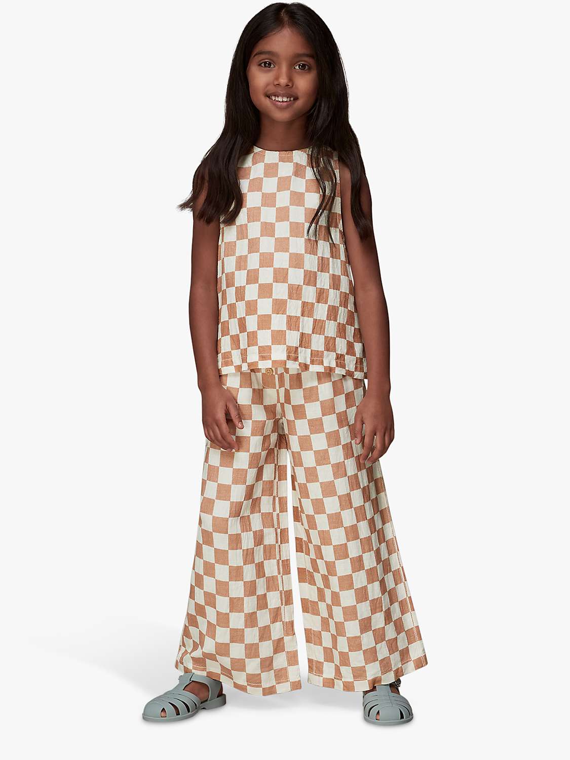 Buy Whistles Kids' Linen Blend Checkerboard Wide Leg Trousers, Multi Online at johnlewis.com
