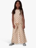 Whistles Kids' Linen Blend Checkerboard Wide Leg Trousers, Multi