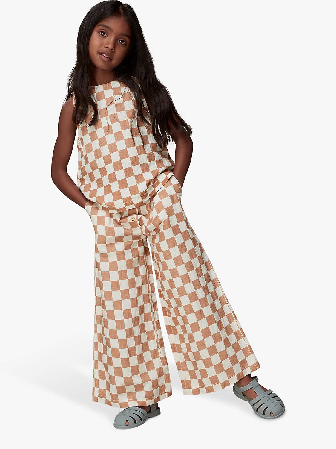 Buy Whistles Kids' Linen Blend Checkerboard Wide Leg Trousers, Multi Online at johnlewis.com