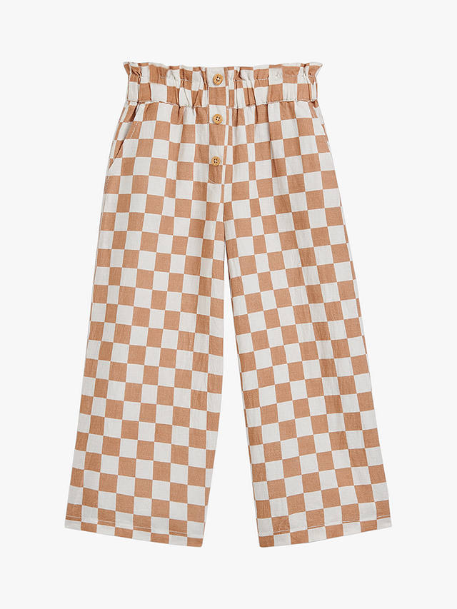 Whistles Kids' Linen Blend Checkerboard Wide Leg Trousers, Multi