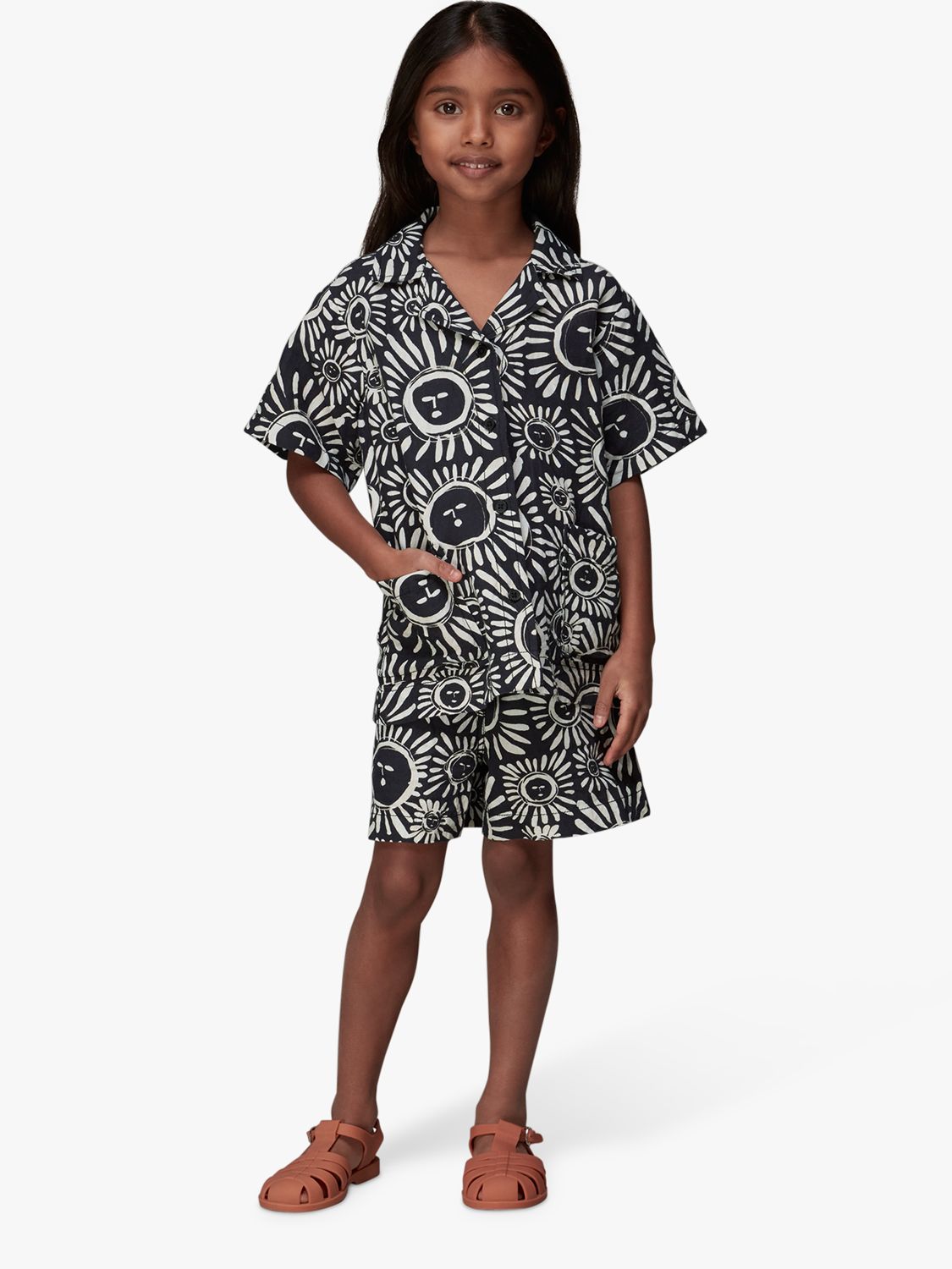 Whistles Kids' Sunman Sunny Linen Blend Shorts, Black/Multi, 7-8 years