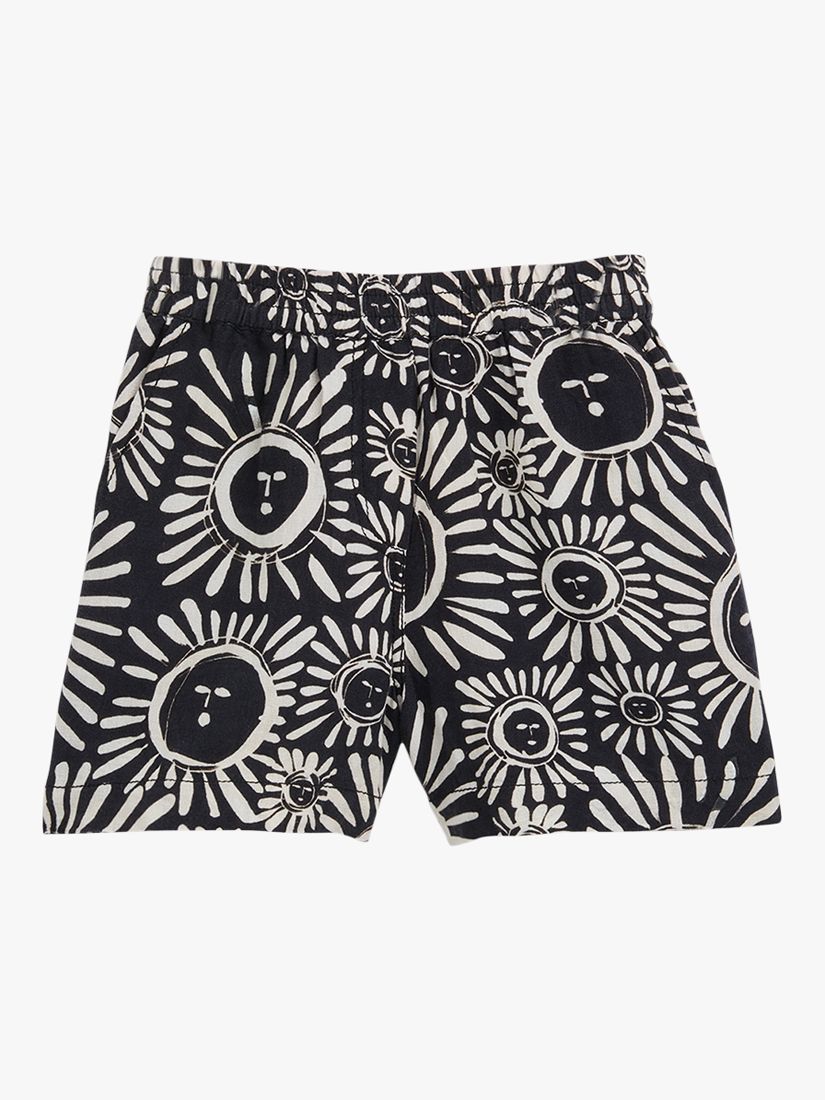 Whistles Kids' Sunman Sunny Linen Blend Shorts, Black/Multi, 7-8 years