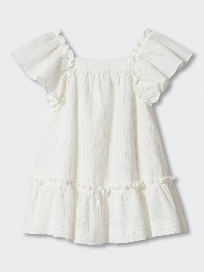 Mango Kids' Valentin Textured Stripe Dress, Natural White