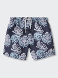 Mango Kids' Isola Palm Leaf Print Swim Shorts, Navy