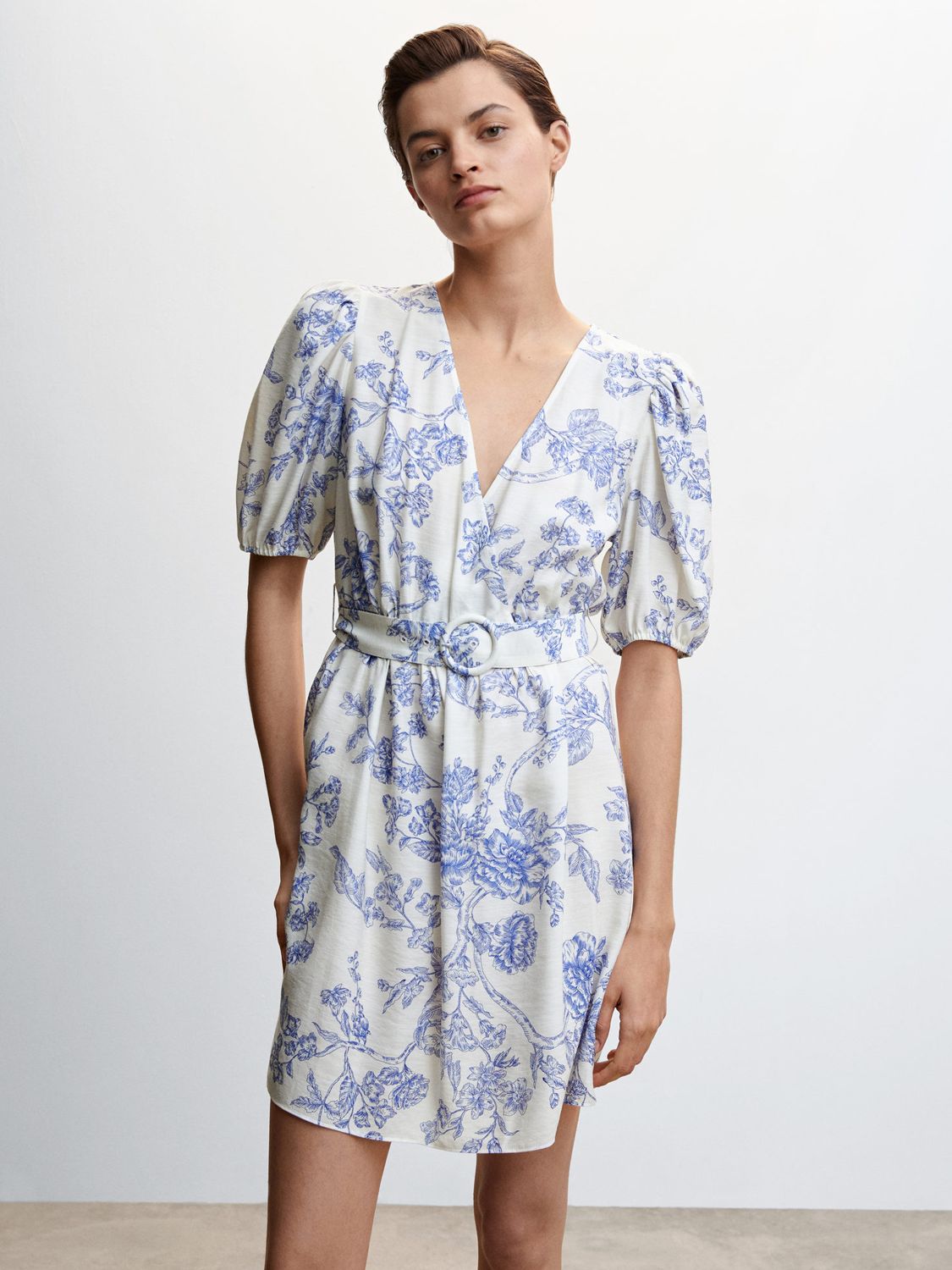 Mango Jaen Floral Mini Dress, Off White/Blue