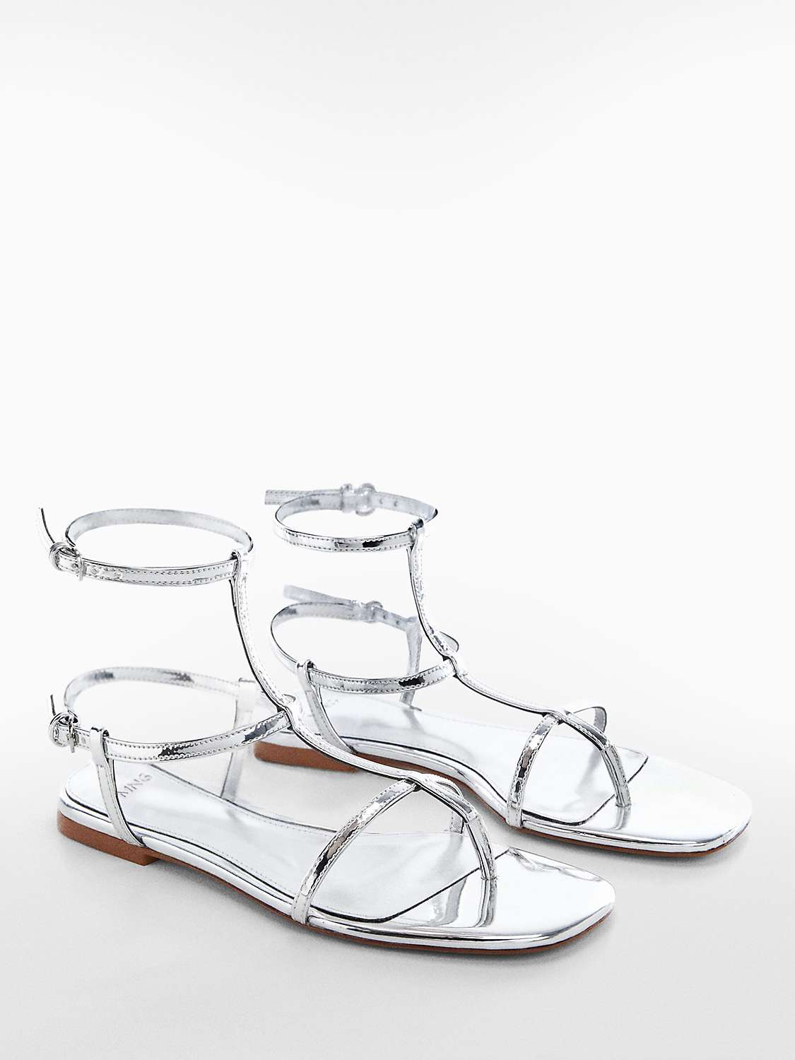 Mango Agnes Metallic Sandals, Silver at John Lewis & Partners