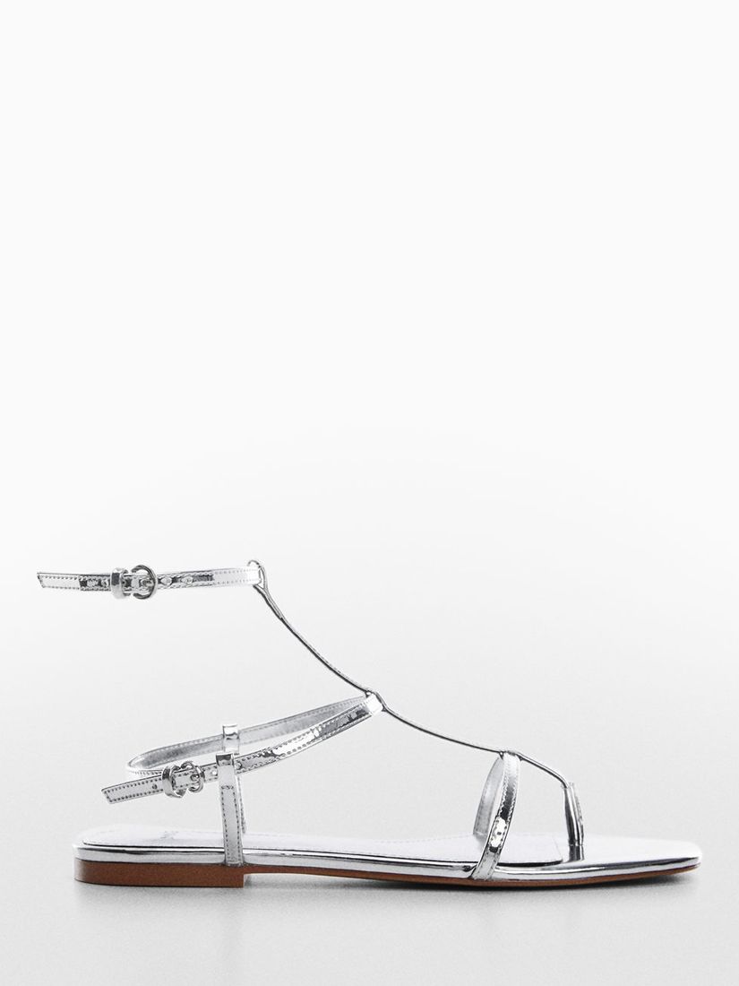 Mango Agnes Metallic Sandals Silver at John Lewis Partners