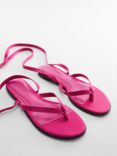 Mango Suede Lace Up Flat Sandals, Bright Pink