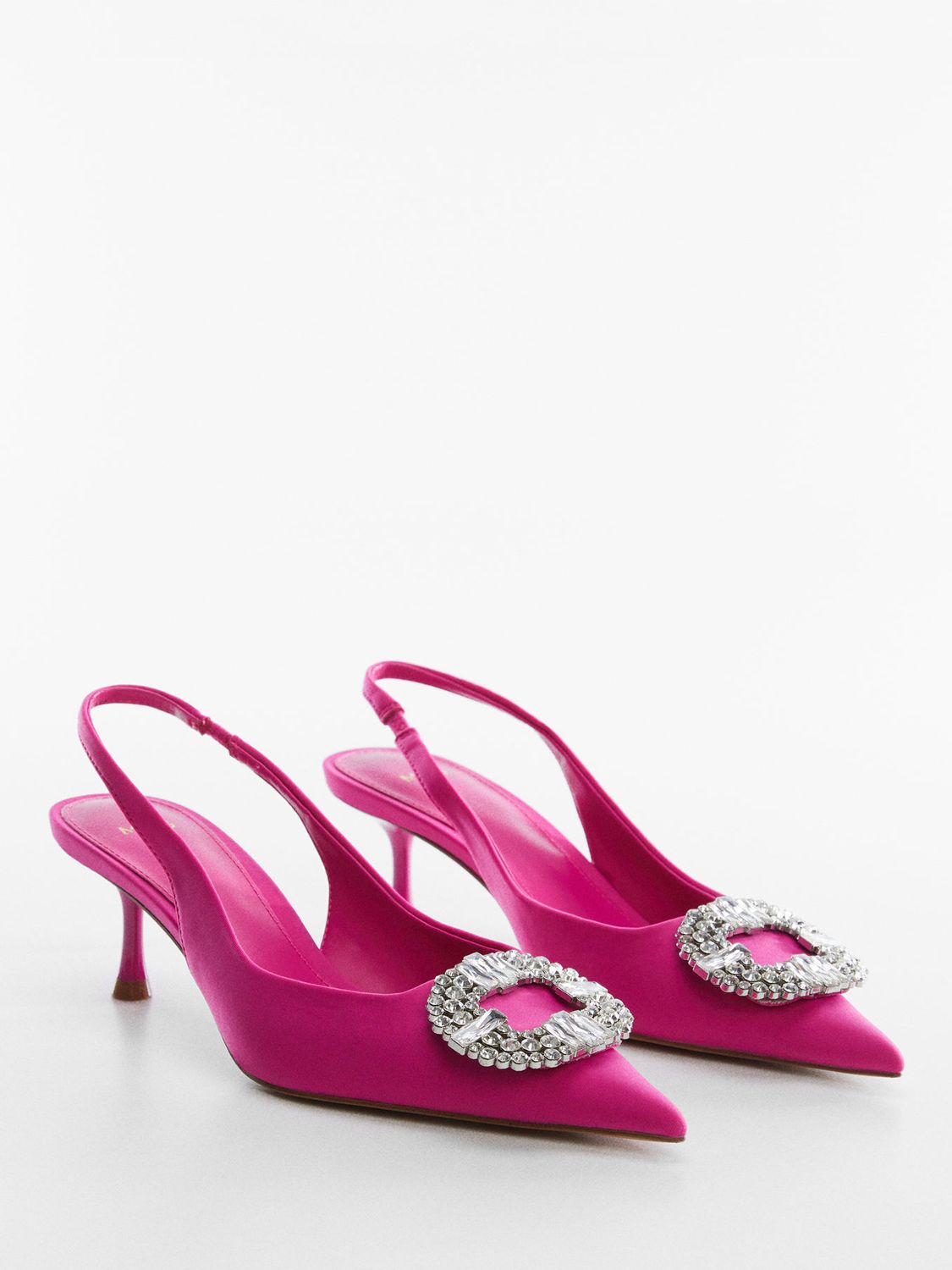 Mango Slingback Diamante Court Shoes, Bright Pink