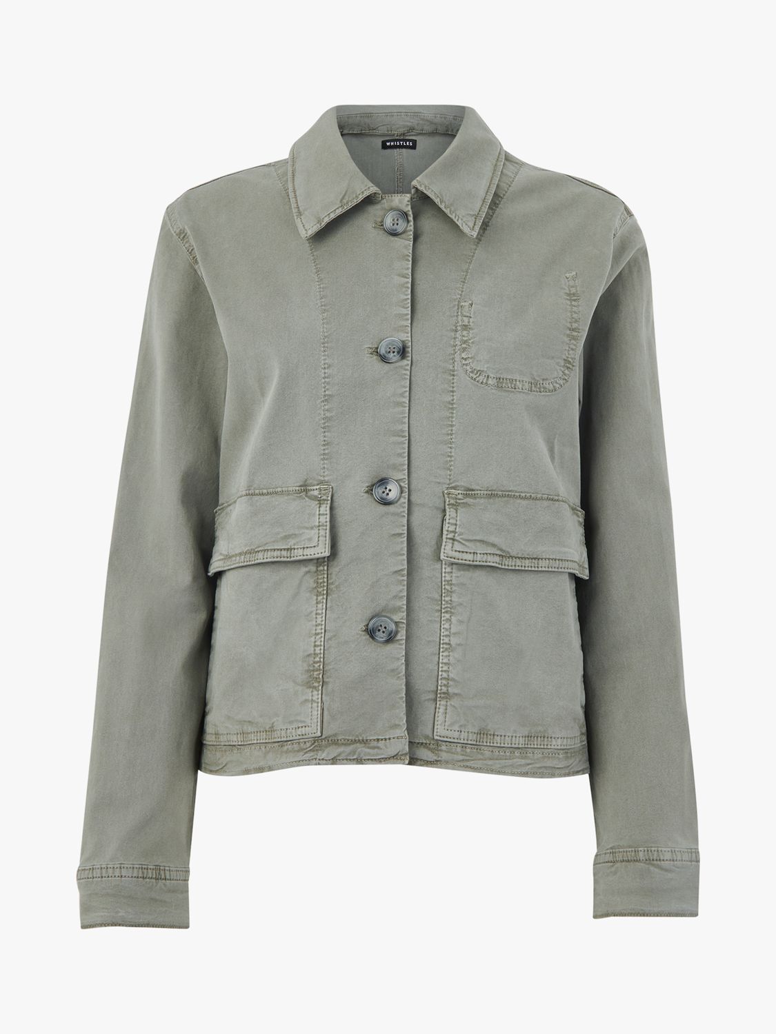 Whistles Marie Casual Cotton Jacket, Khaki at John Lewis & Partners