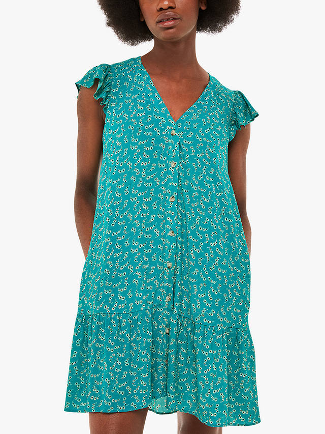 Whistles Petite Floral Crescent Flippy Dress, Green/Multi