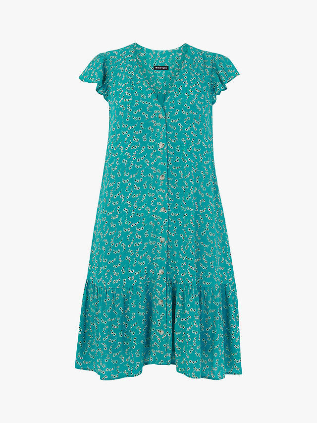 Whistles Petite Floral Crescent Flippy Dress, Green/Multi