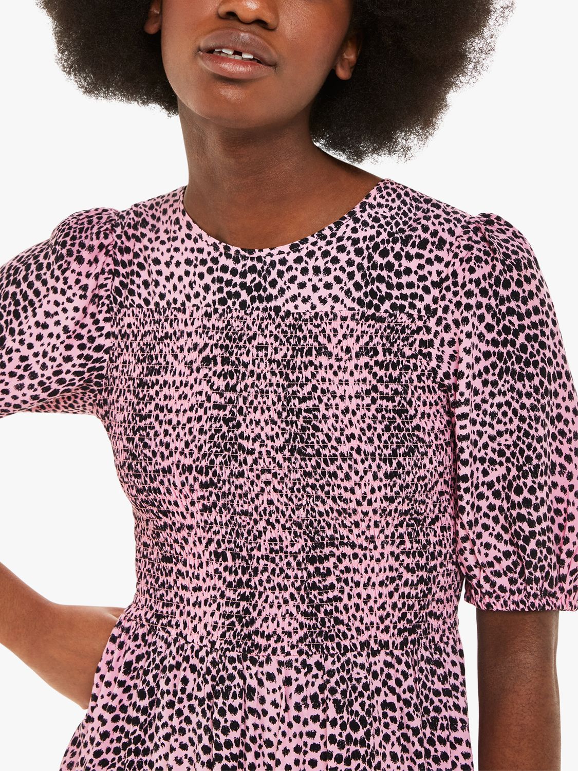 Whistles Sketched Cheetah Print Midi Dress, Pink/Multi, 10