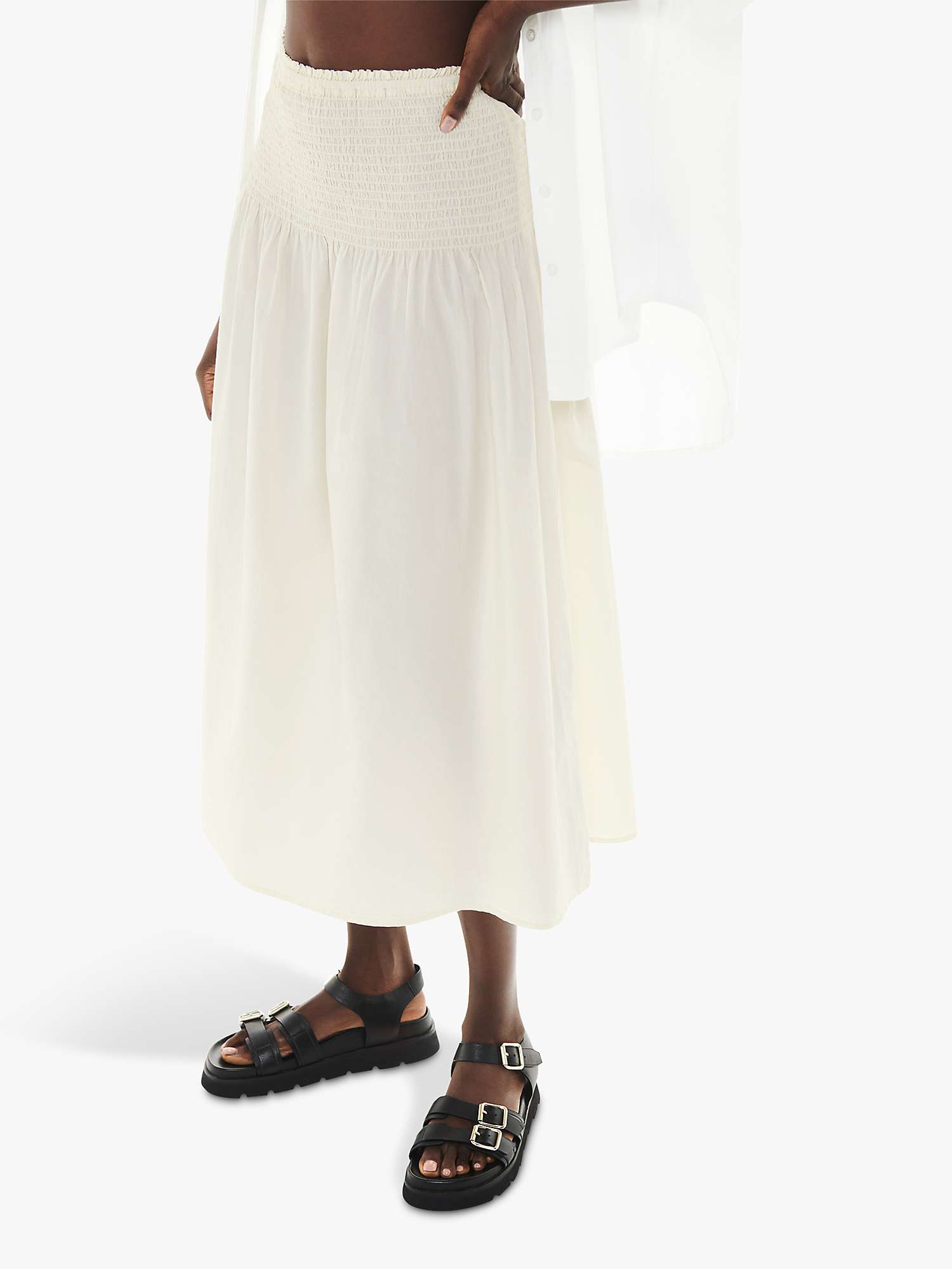 Buy Whistles Smocked Waist Skirt, Ivory/Multi Online at johnlewis.com