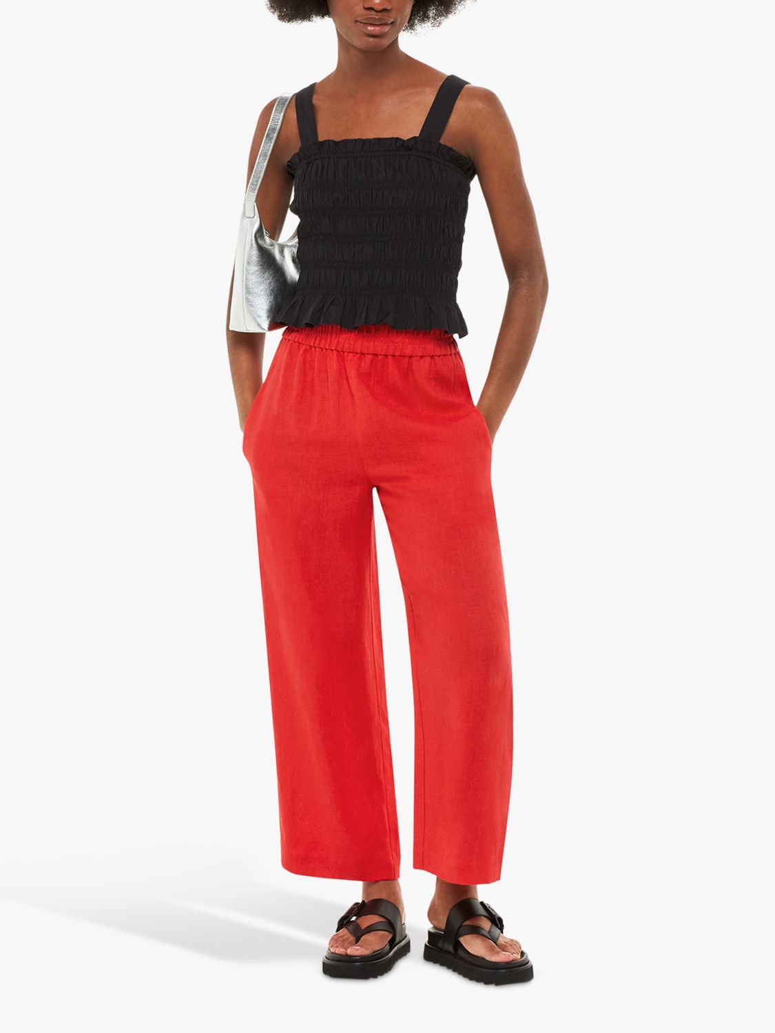 Whistles Linen Pocket Wide Leg Trousers, Red at John Lewis & Partners
