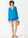 HUSH Luella Crinkle Tie Blouse, Bright Blue