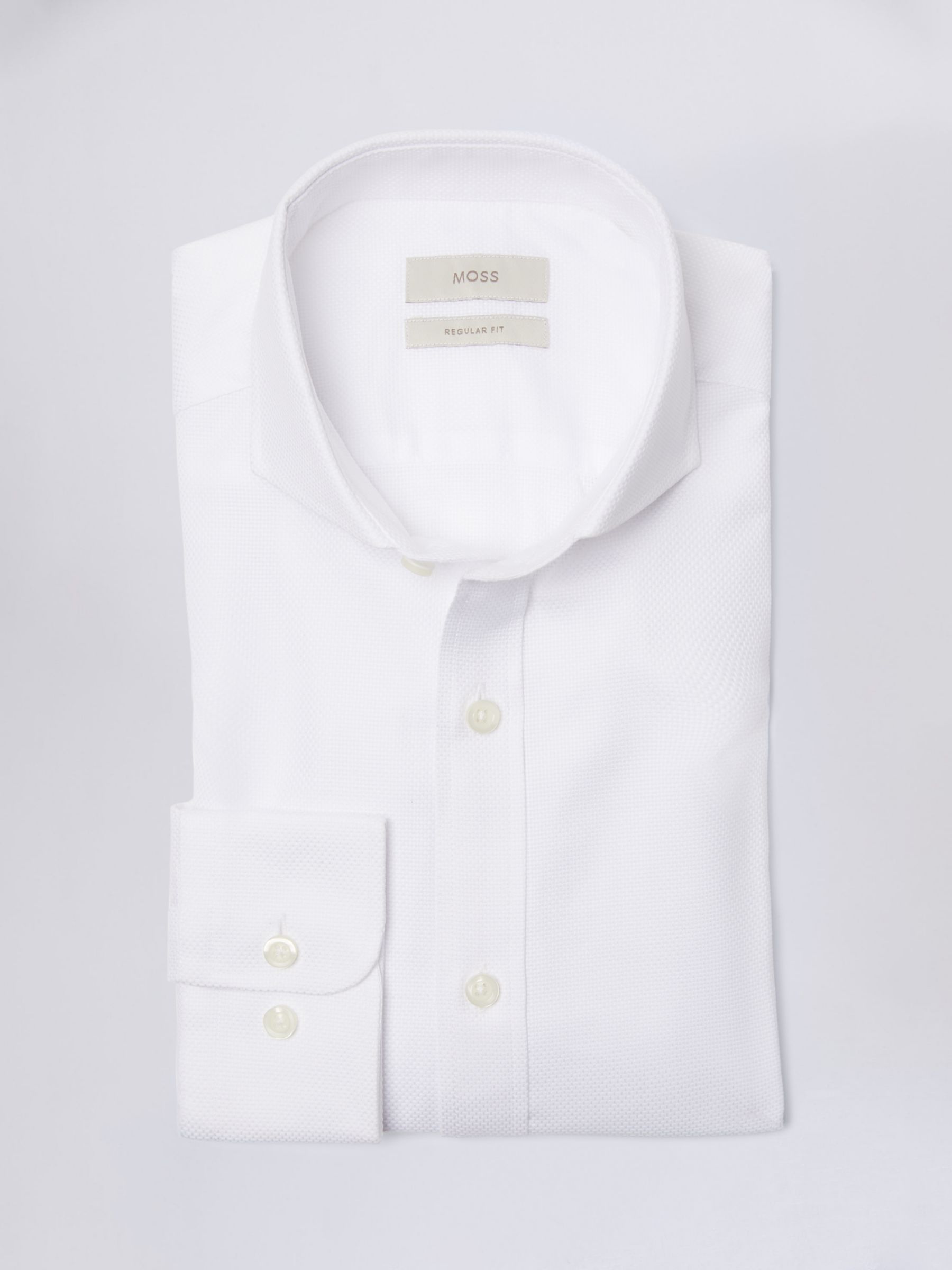Moss Regular Fit Cotton Dobby Shirt, White, 18.5