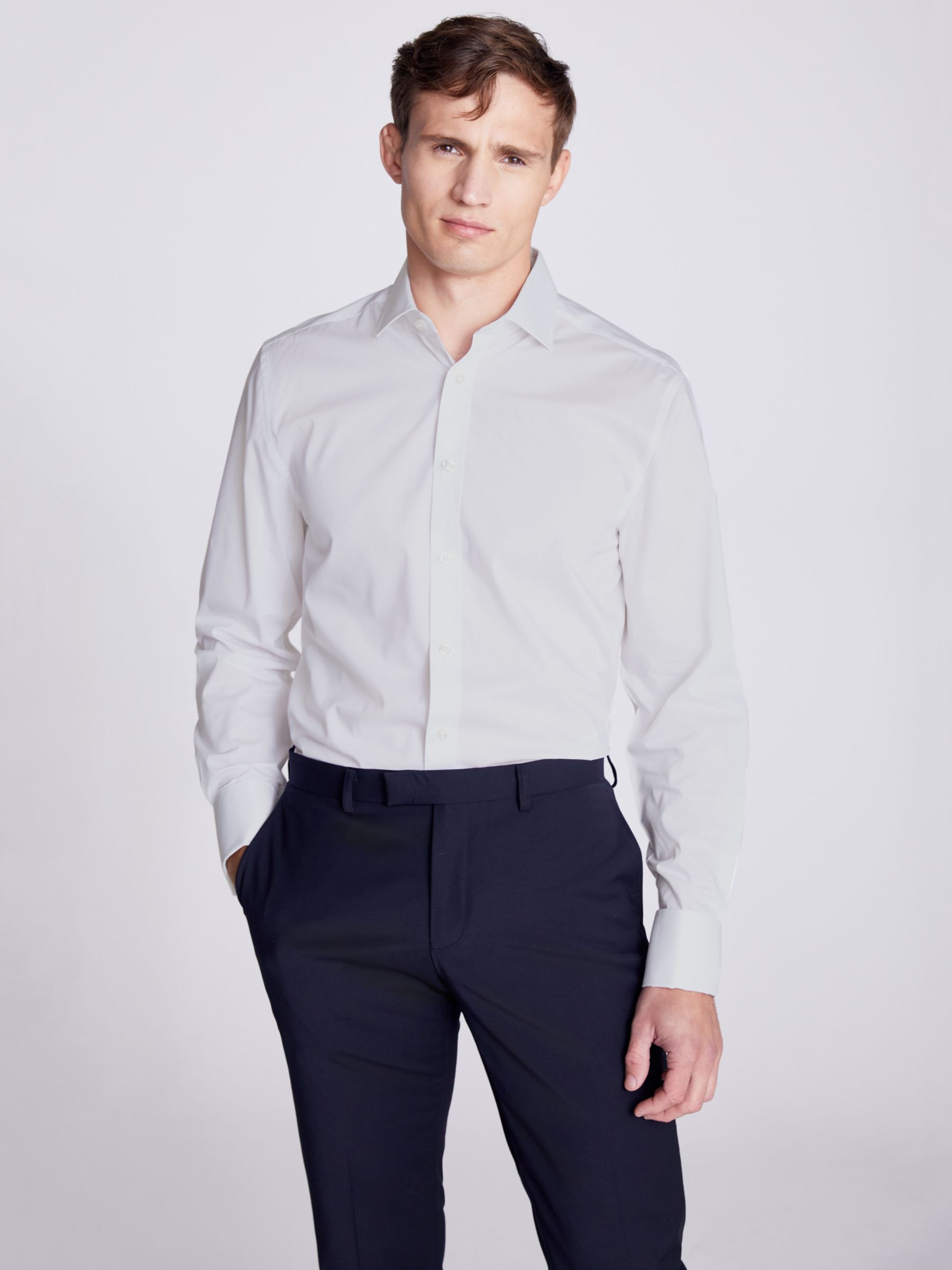 Moss Regular Fit Double-Cuff White Stretch Shirt, White at John Lewis ...