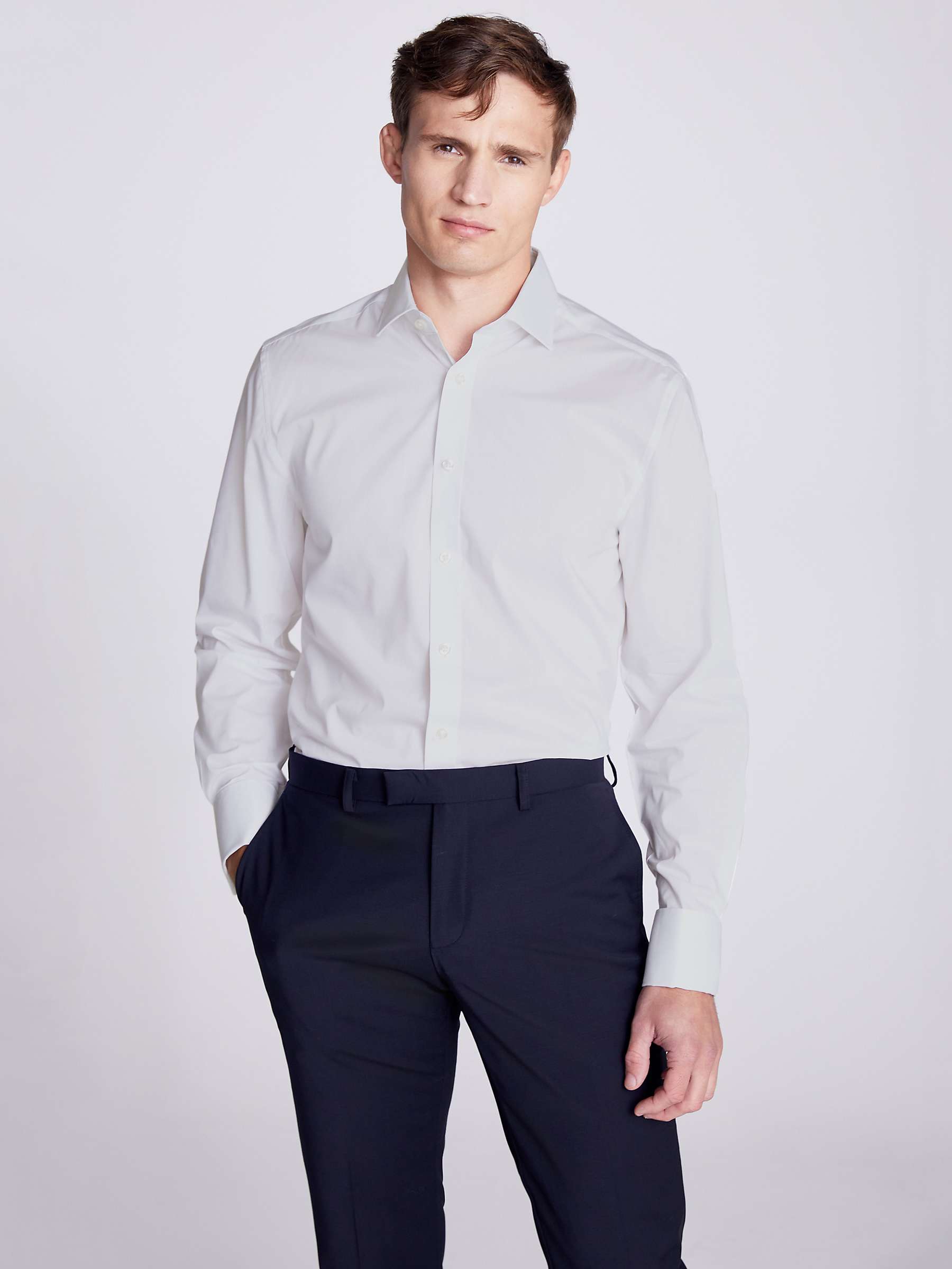 Buy Moss Regular Fit Double-Cuff White Stretch Shirt, White Online at johnlewis.com