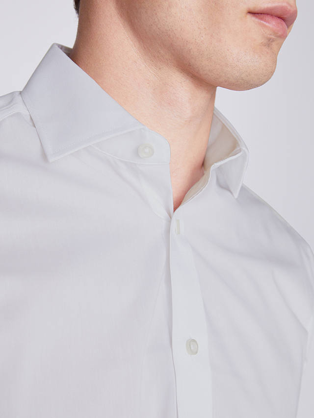 Moss Regular Fit Double-Cuff White Stretch Shirt, White