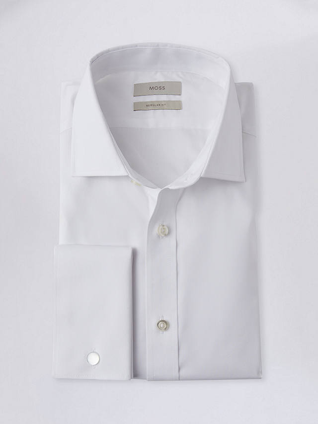 Moss Regular Fit Double-Cuff White Stretch Shirt, White