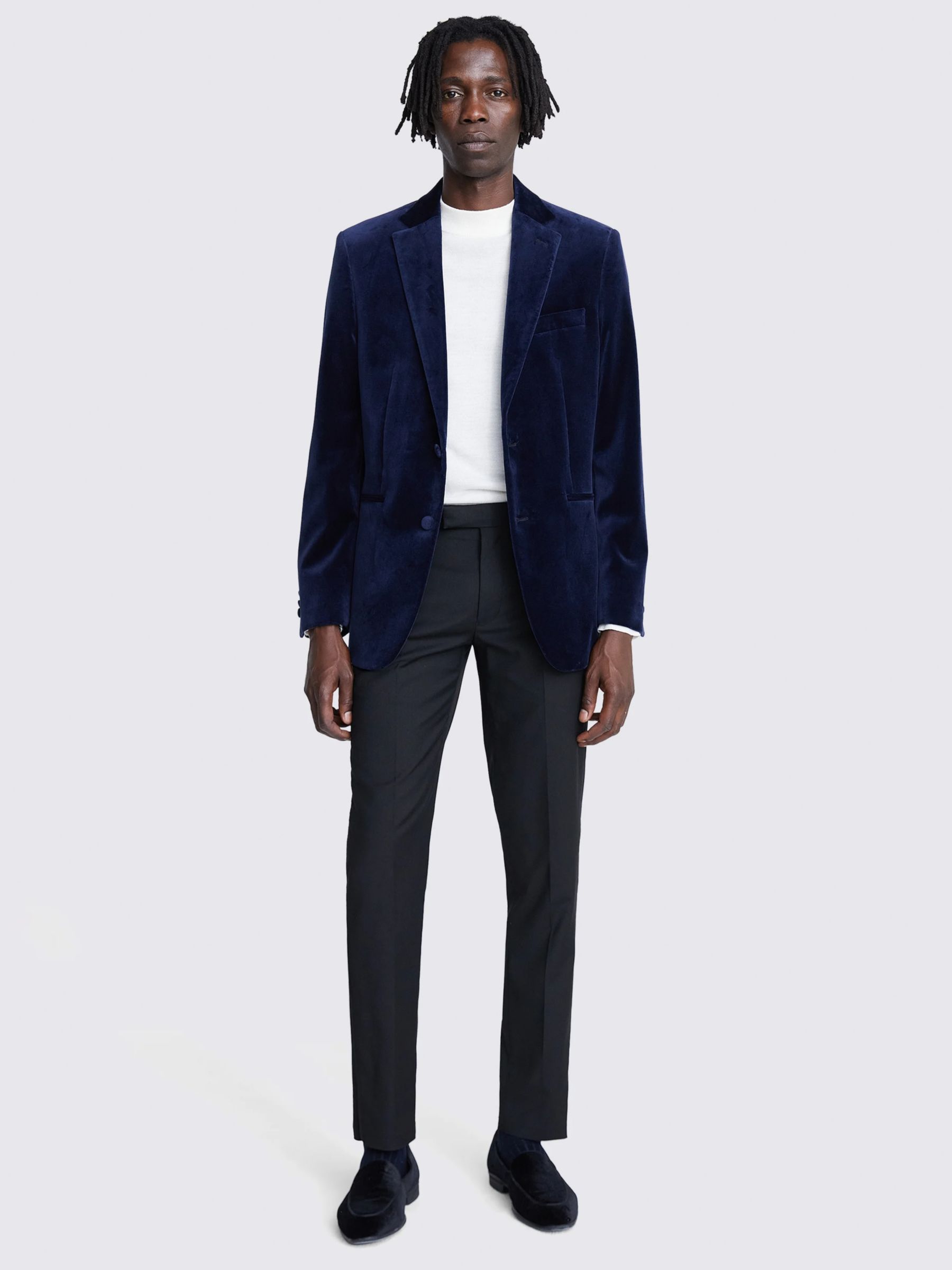 Moss Velvet Tailored Fit Suit Jacket, Blue at John Lewis & Partners