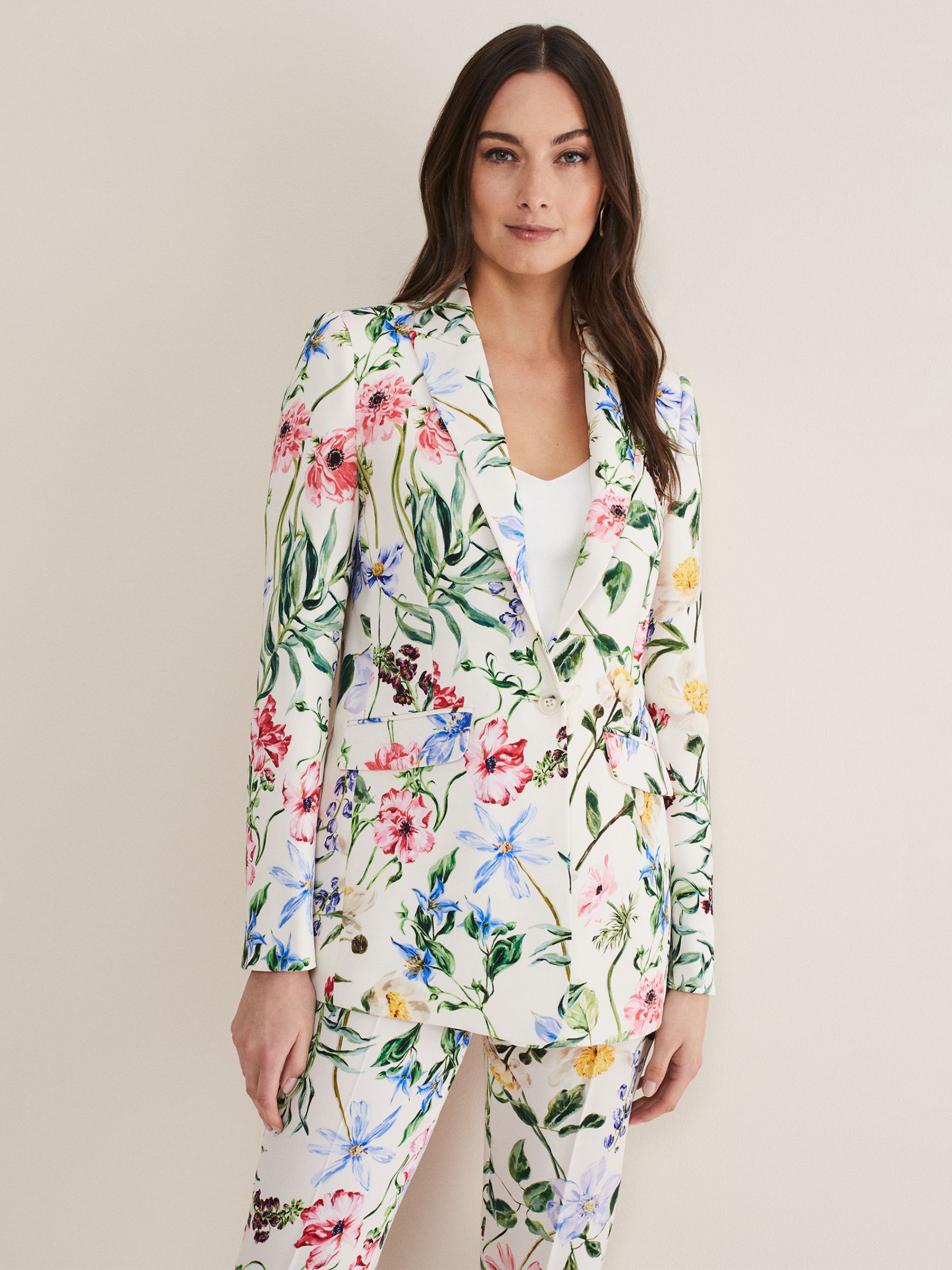 Phase Eight Ulrica Floral Blazer, Ivory/Multi at John Lewis & Partners