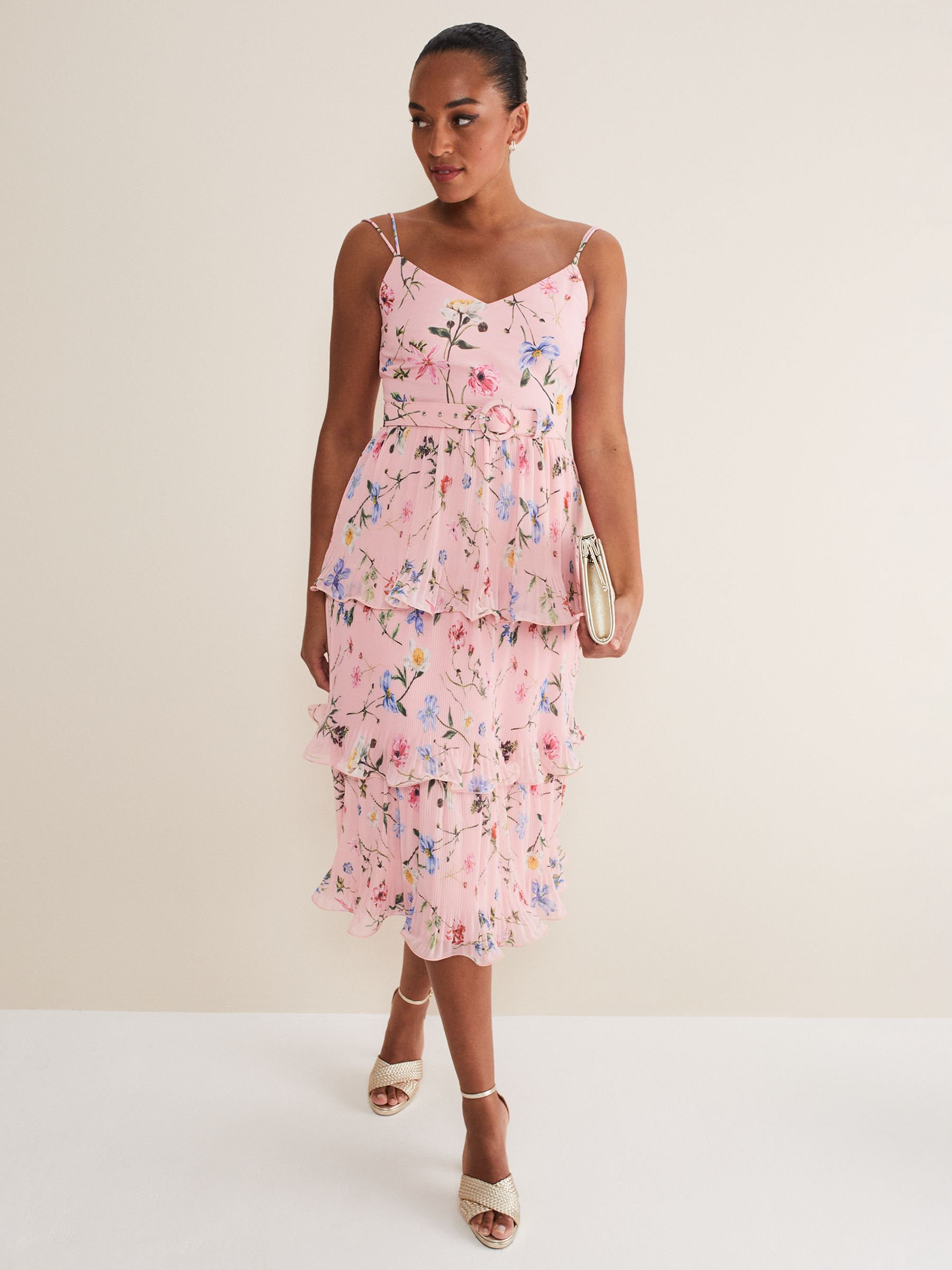 Phase Eight River Floral Tiered Dress, Pink/Multi, 12