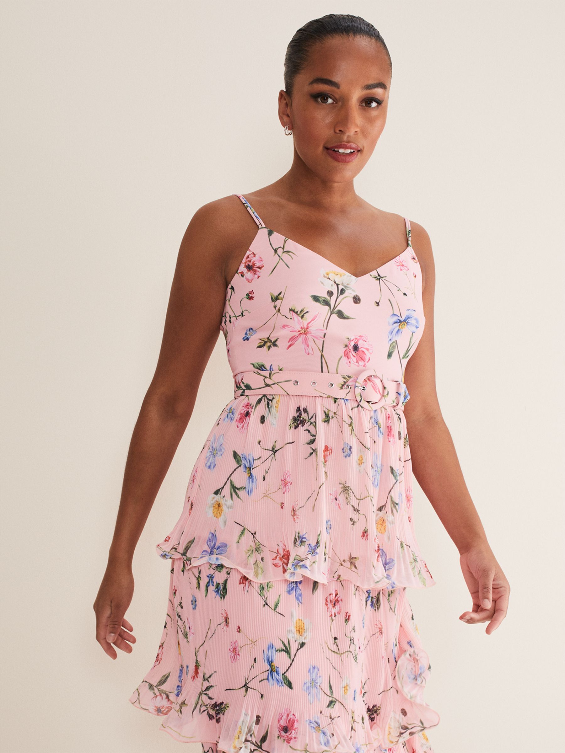 Phase Eight River Floral Tiered Dress, Pink/Multi at John Lewis & Partners