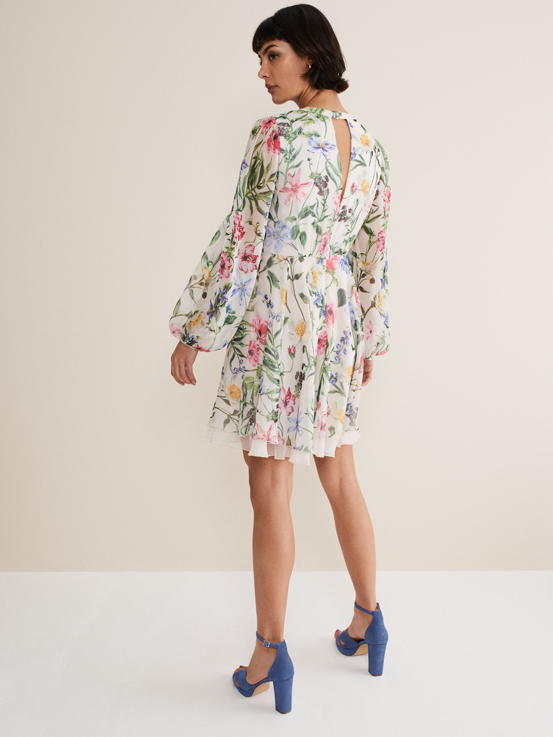 Phase Eight Everleigh Chiffon Floral Mini Dress, Ivory/Multi, 24