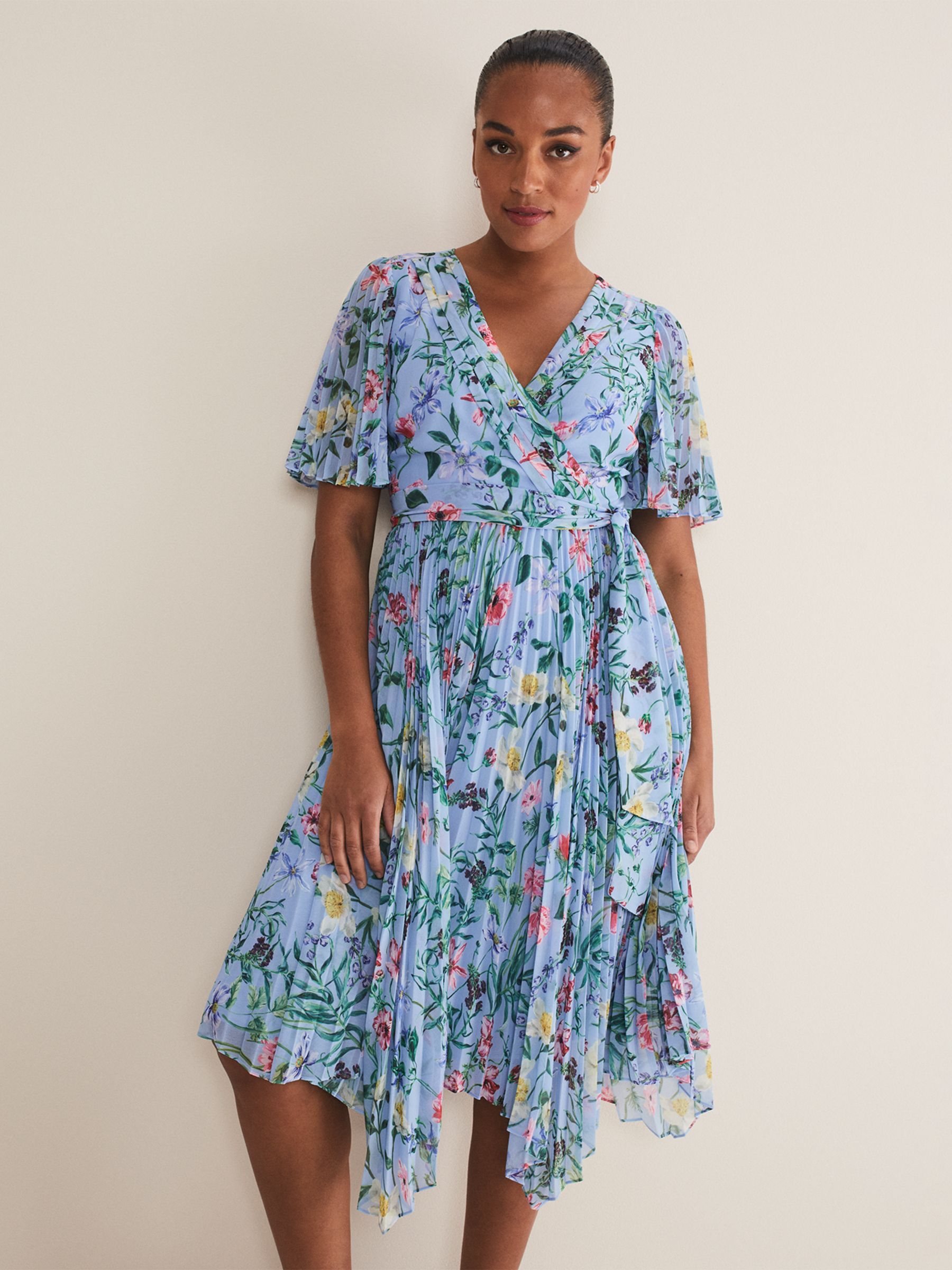 Phase Eight Kendall Floral Pleated Dress, Blue/Multi at John Lewis ...
