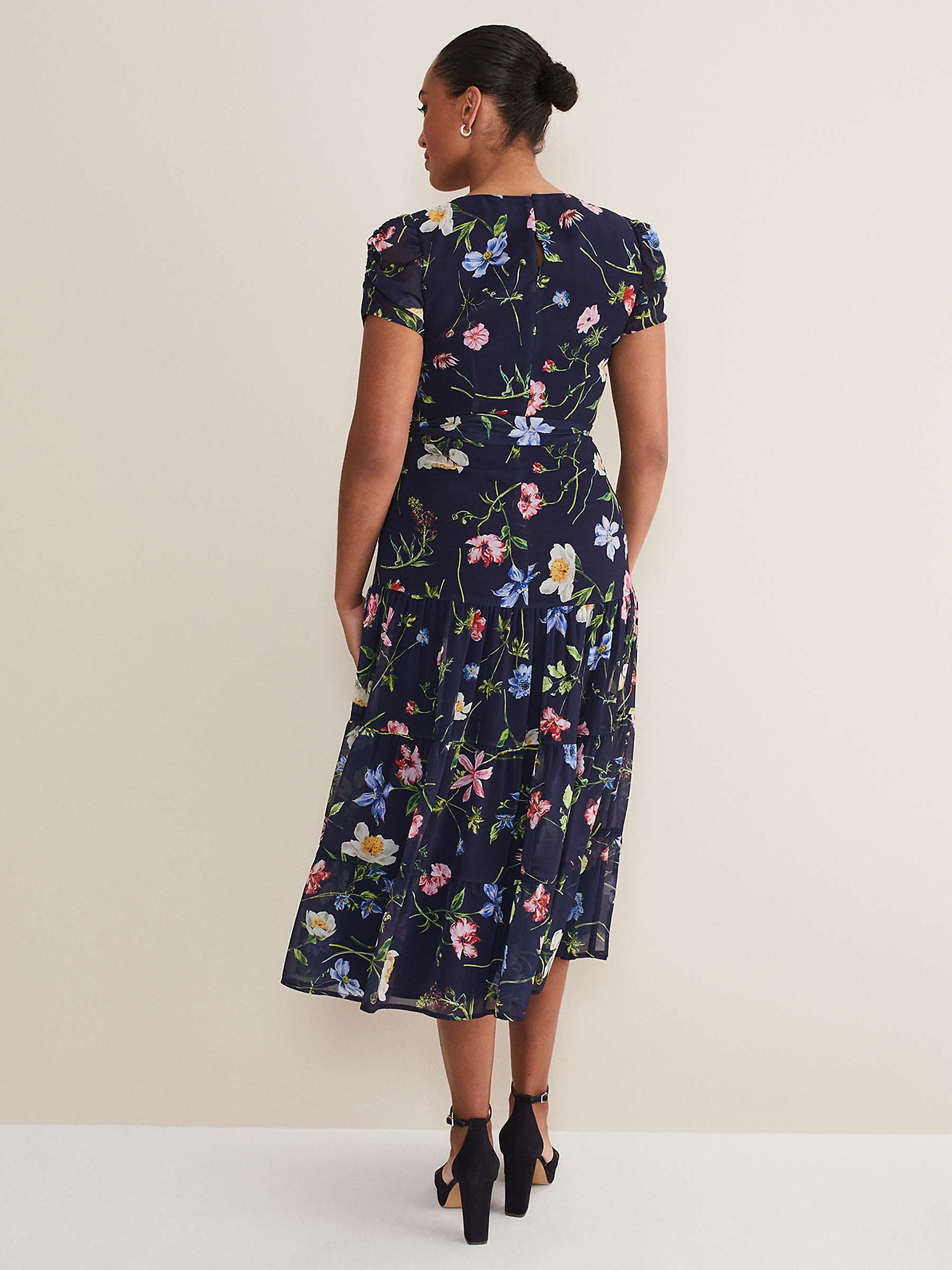 Buy Phase Eight Lola Floral Tiered Midi Dress, Navy/Multi Online at johnlewis.com