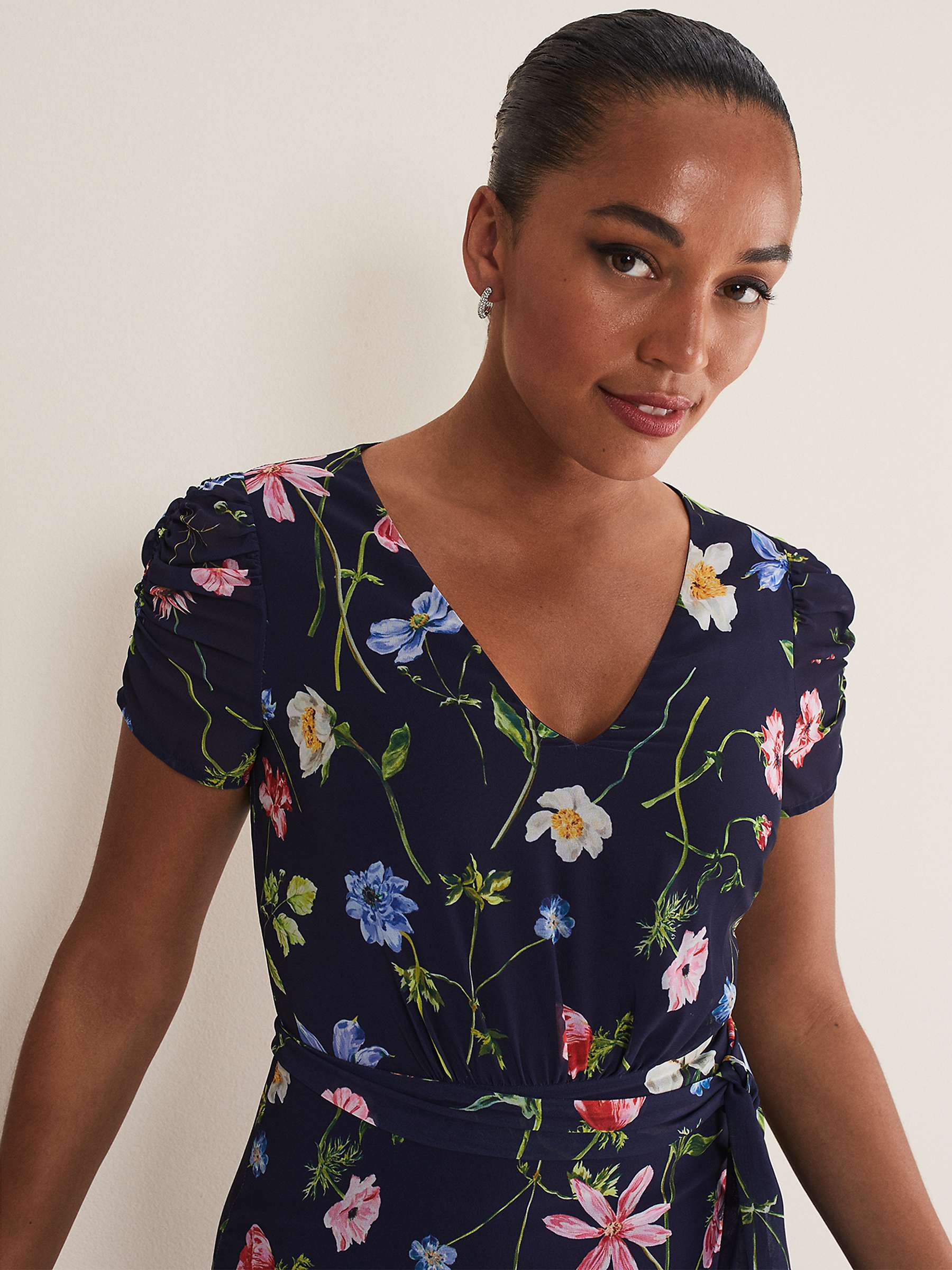 Buy Phase Eight Lola Floral Tiered Midi Dress, Navy/Multi Online at johnlewis.com