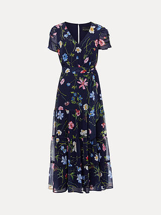 Phase Eight Lola Floral Tiered Midi Dress, Navy/Multi