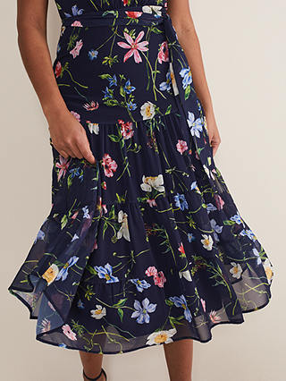 Phase Eight Lola Floral Tiered Midi Dress, Navy/Multi