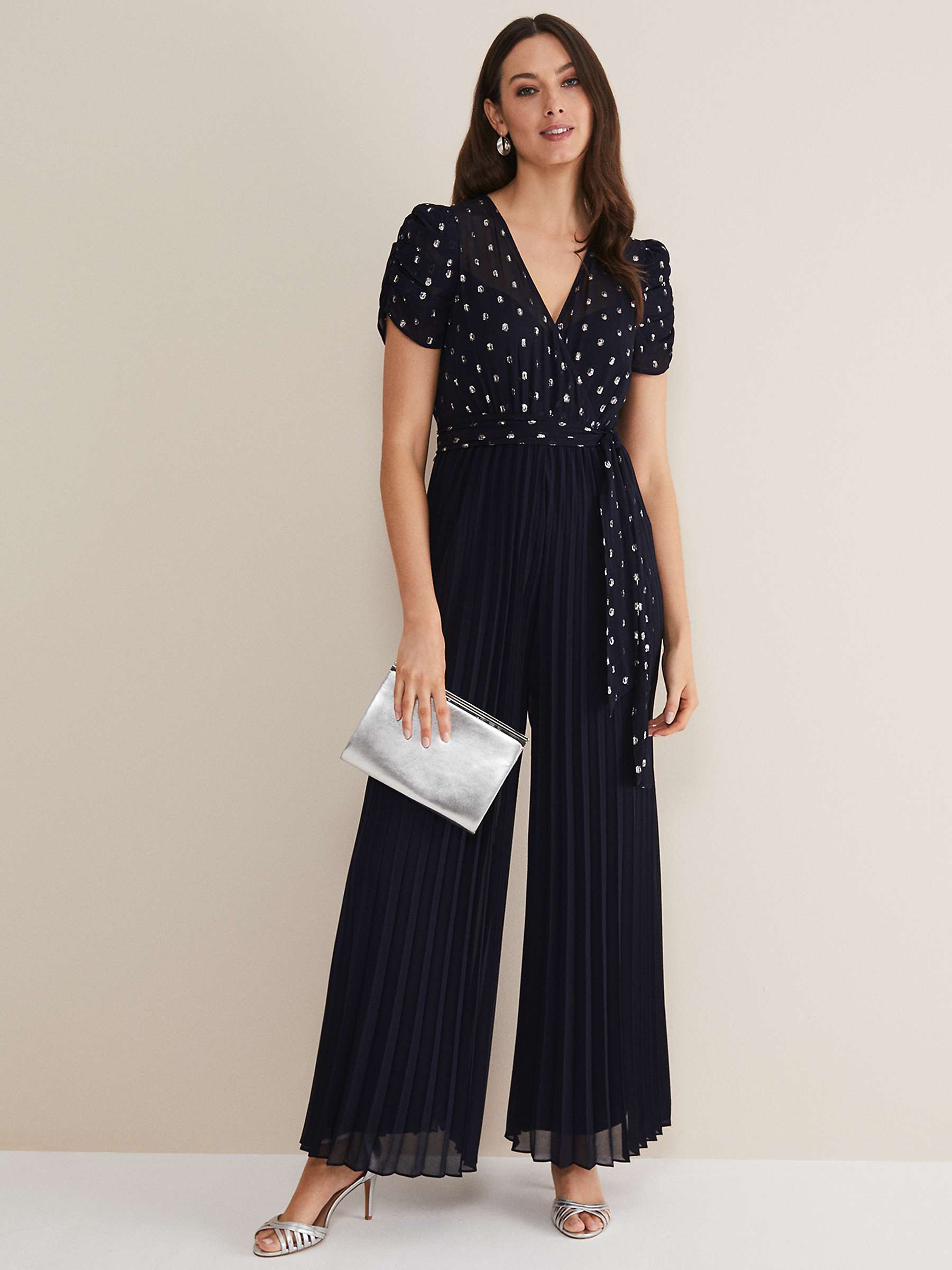 Buy Phase Eight Pleated Molli Jumpsuit, Navy Online at johnlewis.com