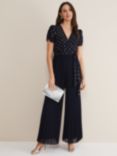 Phase Eight Pleated Molli Jumpsuit, Navy