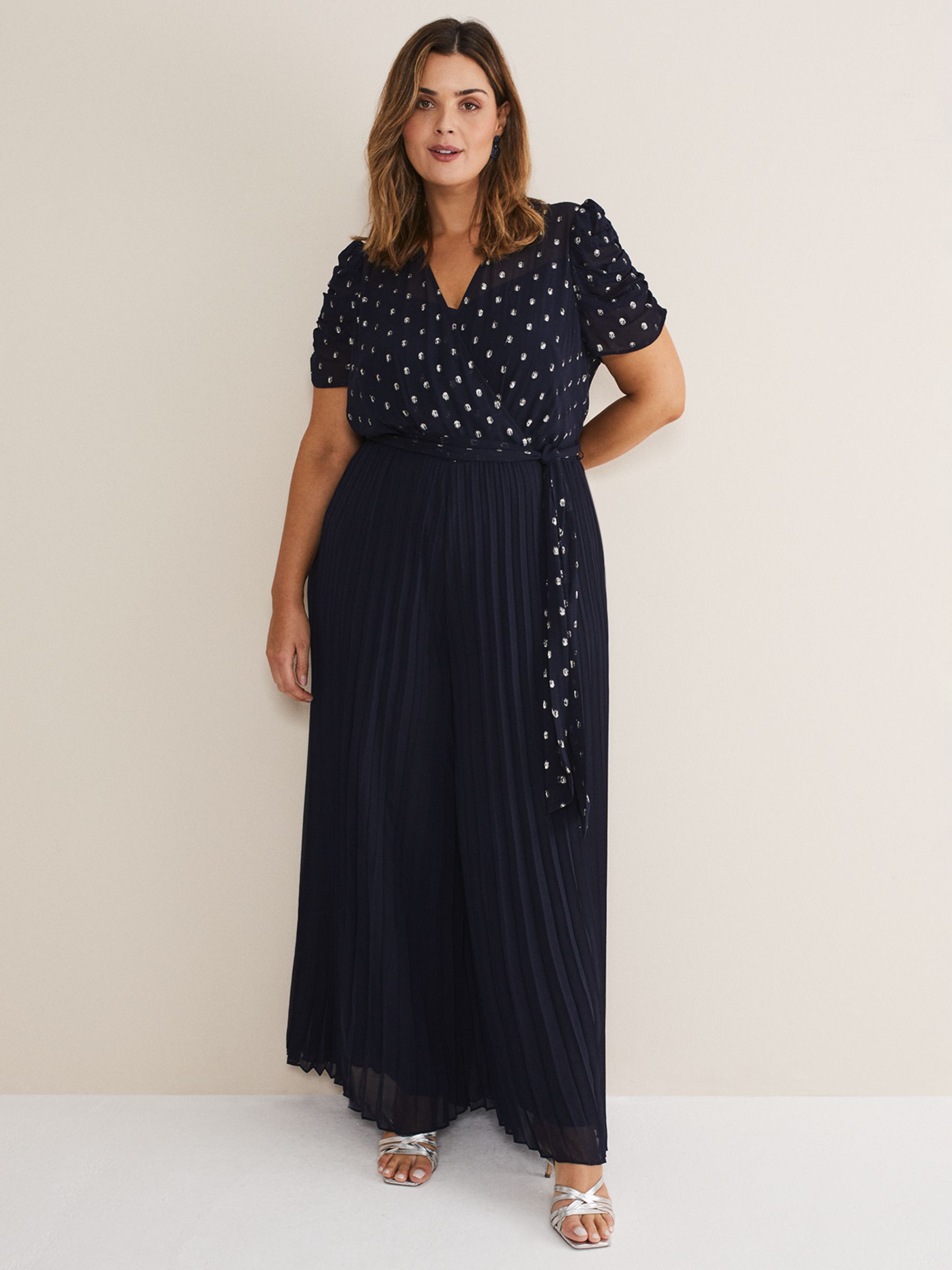 Phase Eight Pleated Molli Jumpsuit, Navy at John Lewis & Partners