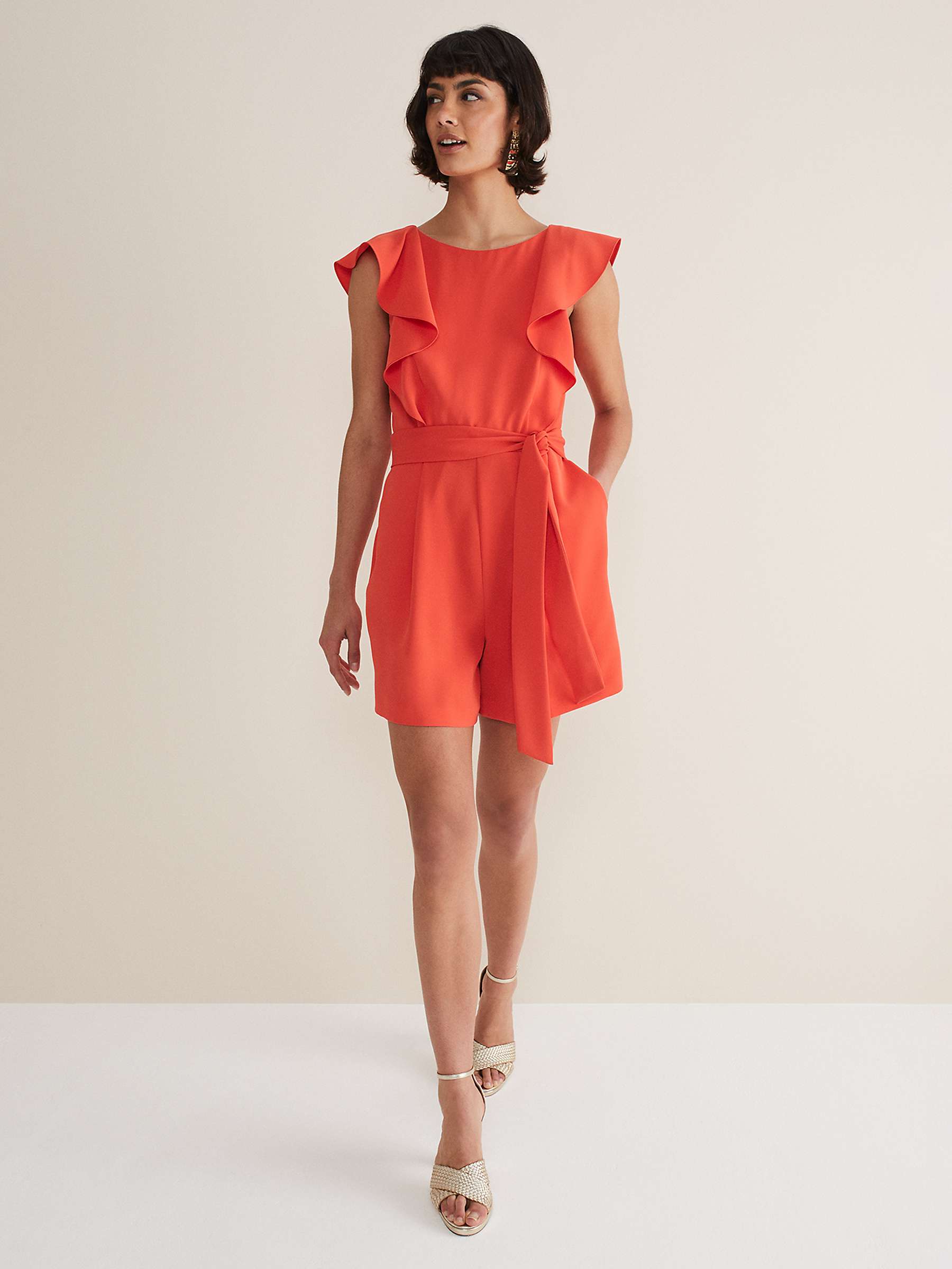 Buy Phase Eight Oaklynn Ruffle Playsuit, Vermillion Online at johnlewis.com
