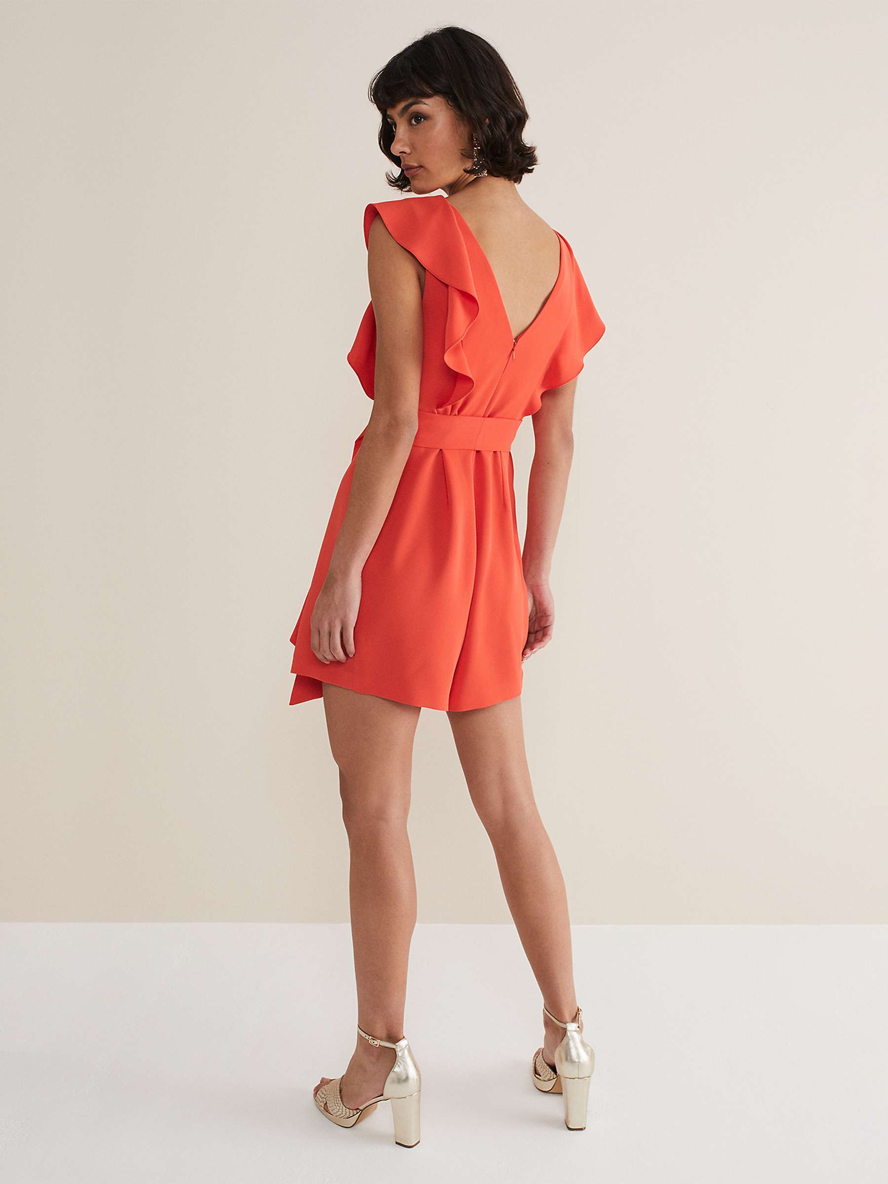 Buy Phase Eight Oaklynn Ruffle Playsuit, Vermillion Online at johnlewis.com