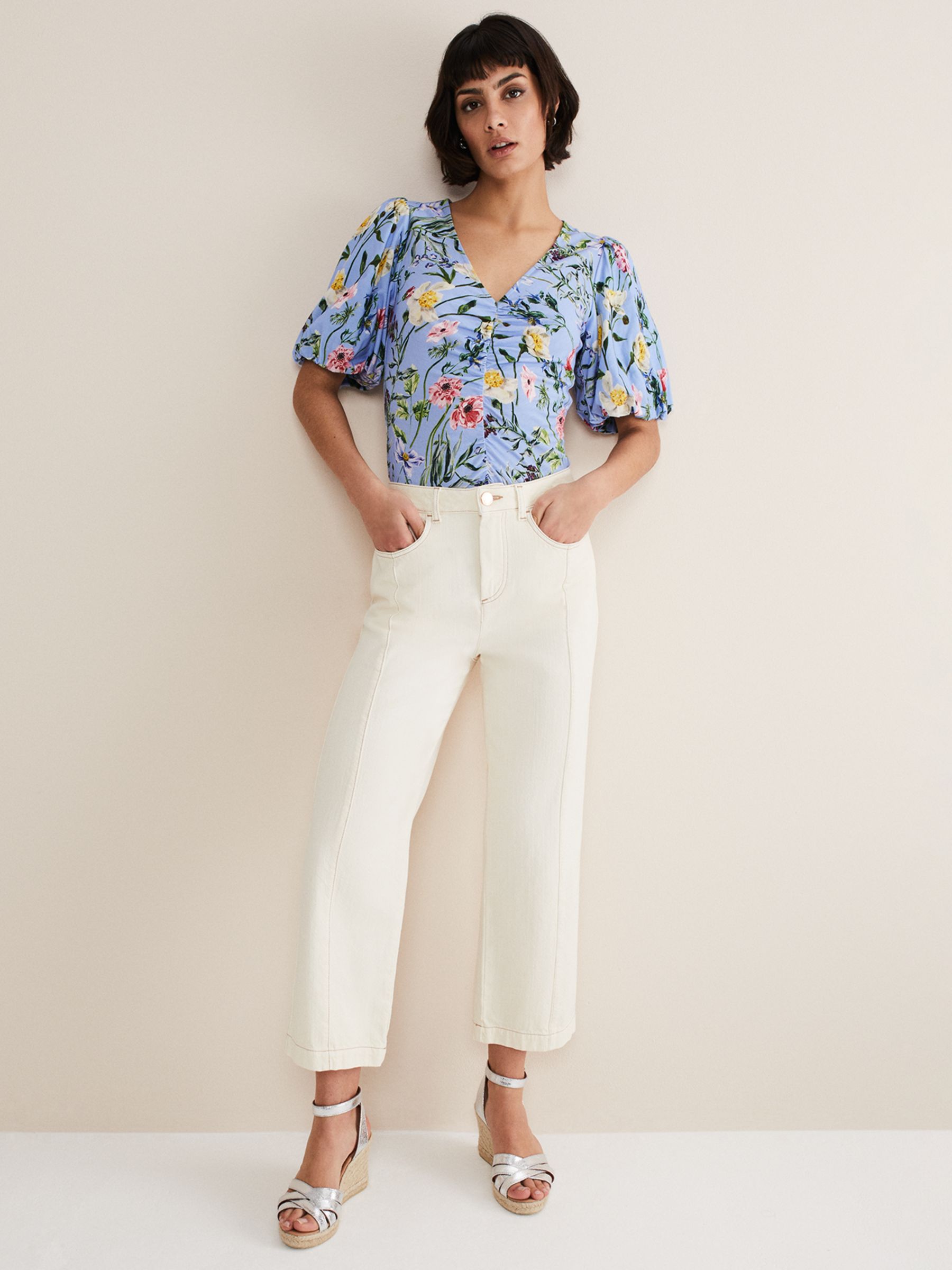 Phase Eight Donda Floral Print Blouse, Blue/Multi at John Lewis & Partners