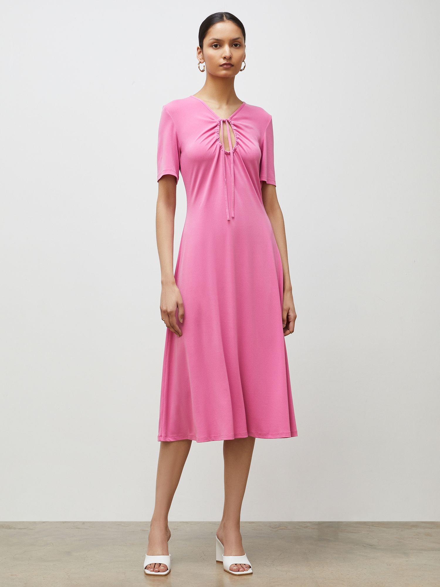 Finery Alice Cut Out Front Midi Dress, Pink at John Lewis & Partners